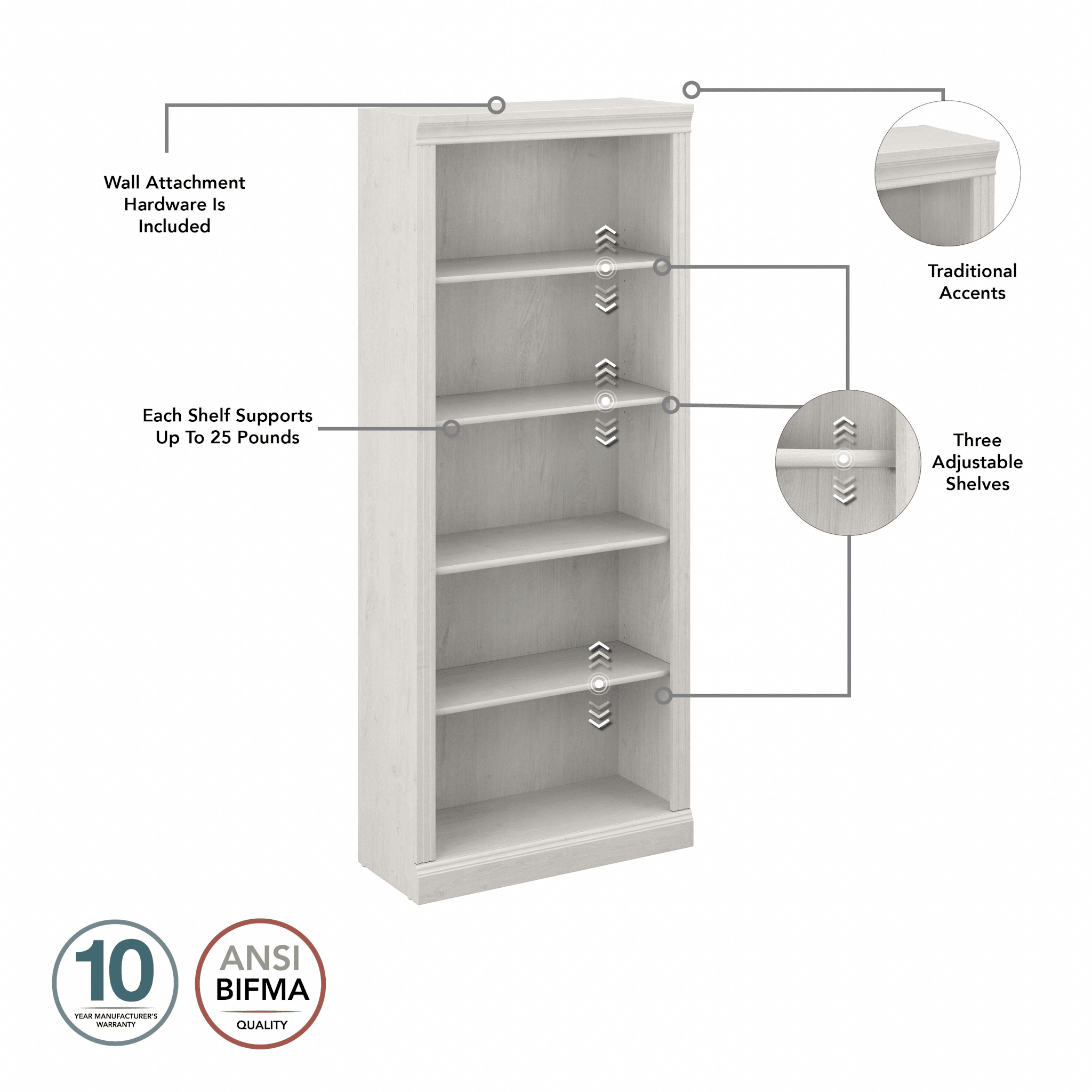 Saratoga Tall 5 Shelf Bookcase — panel 1