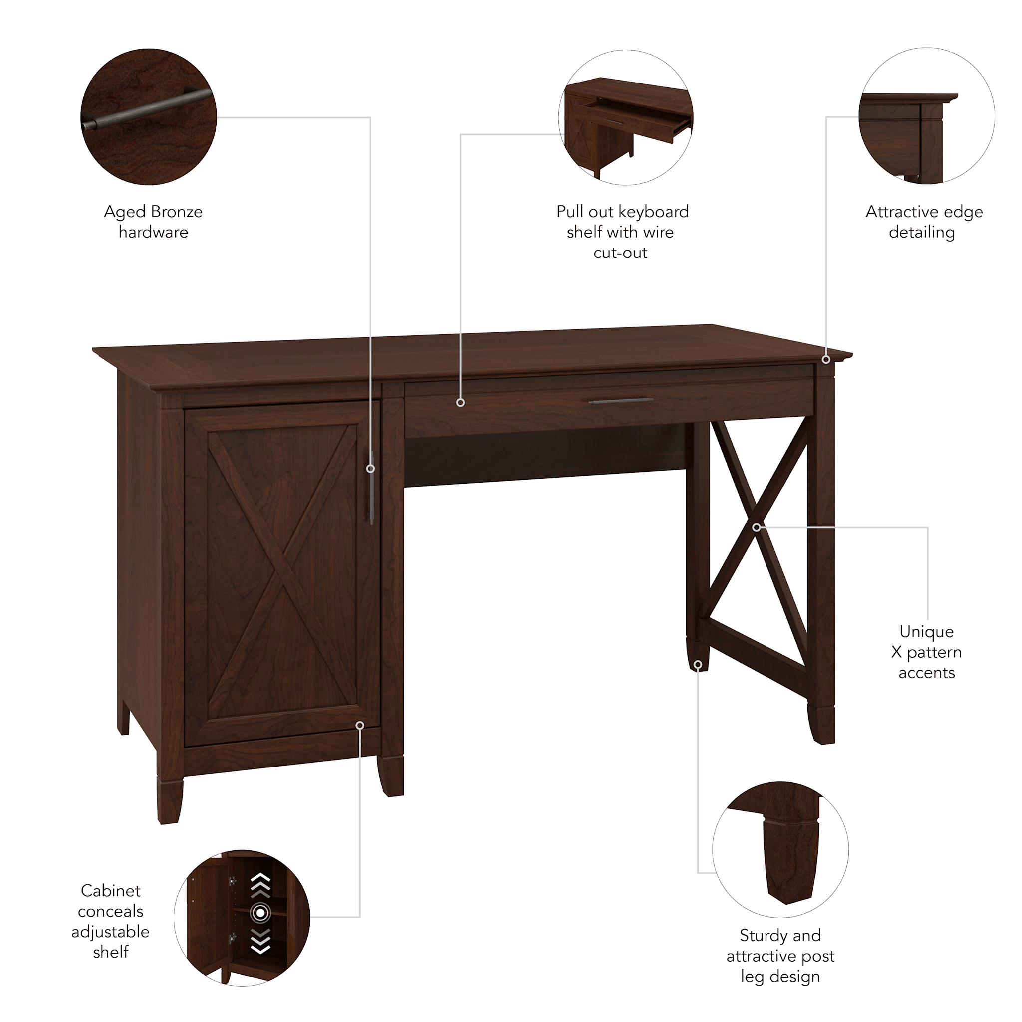 Key West 54W Computer Desk with Keyboard Tray and Storage — panel 1