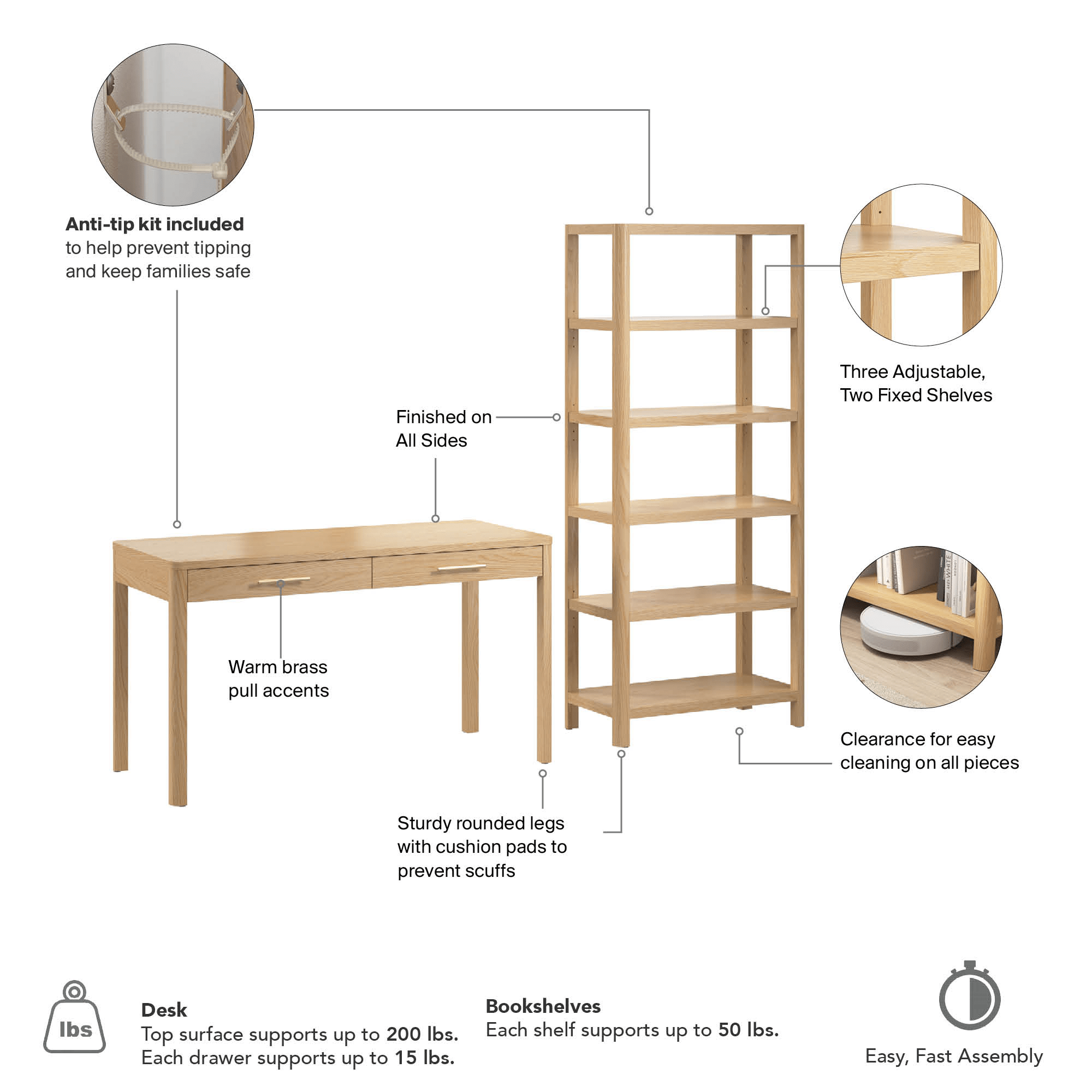 Bush Home Vera 54W Writing Desk with 5 Shelf Bookcase — panel 11