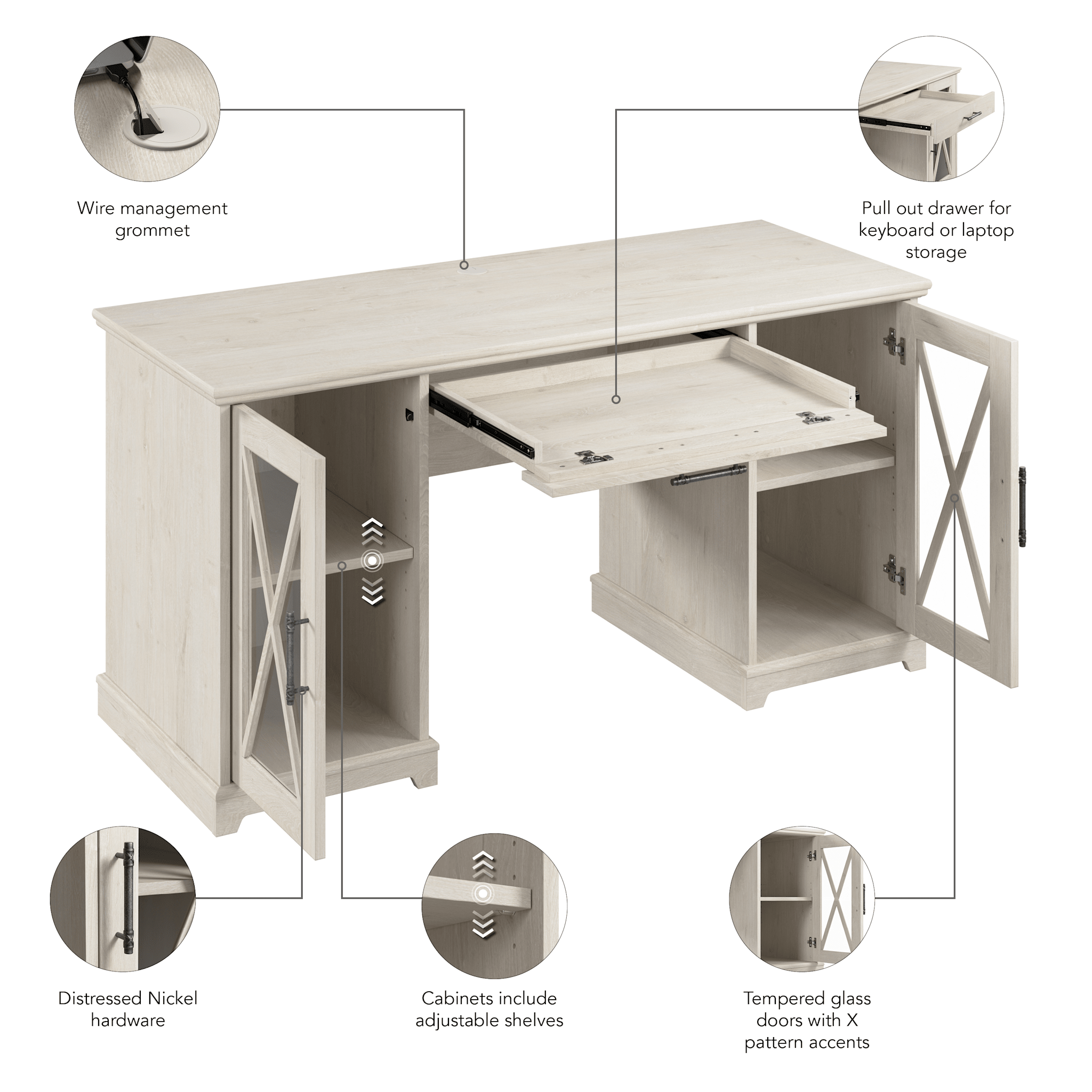 Lennox 60W Farmhouse Desk with Storage and Keyboard Tray — panel 1