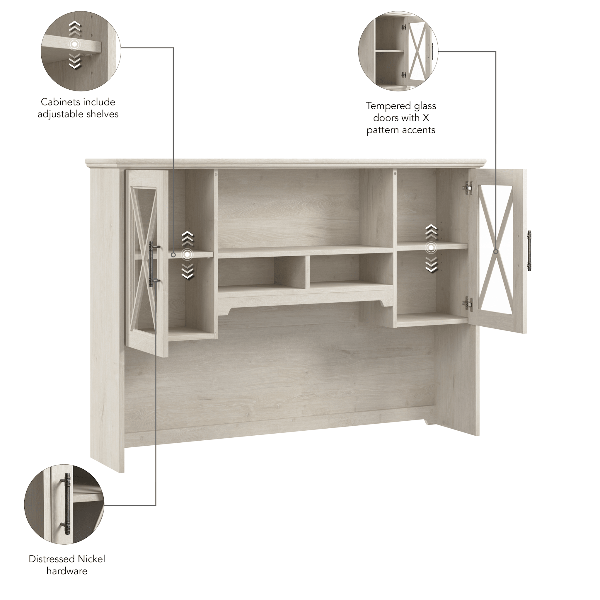 Lennox 60W Farmhouse Hutch for Desk and Buffet Cabinet — panel 1
