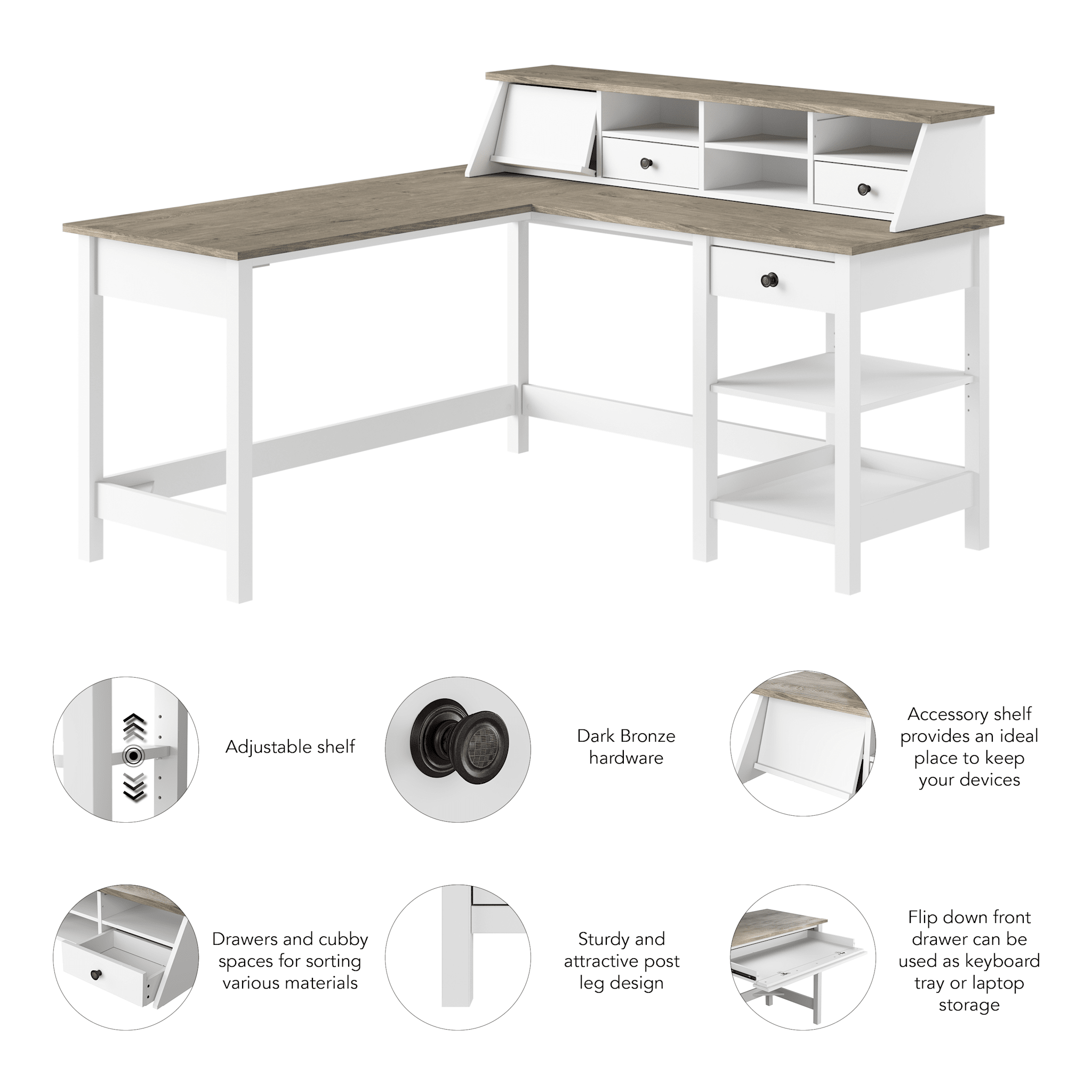 Mayfield 60W L Shaped Computer Desk with Desktop Organizer — panel 1
