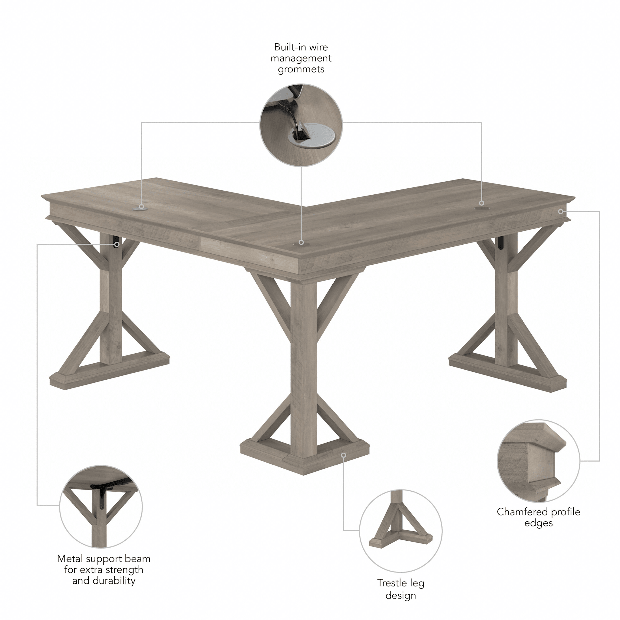 Homestead 60W Farmhouse L Shaped Desk — panel 1