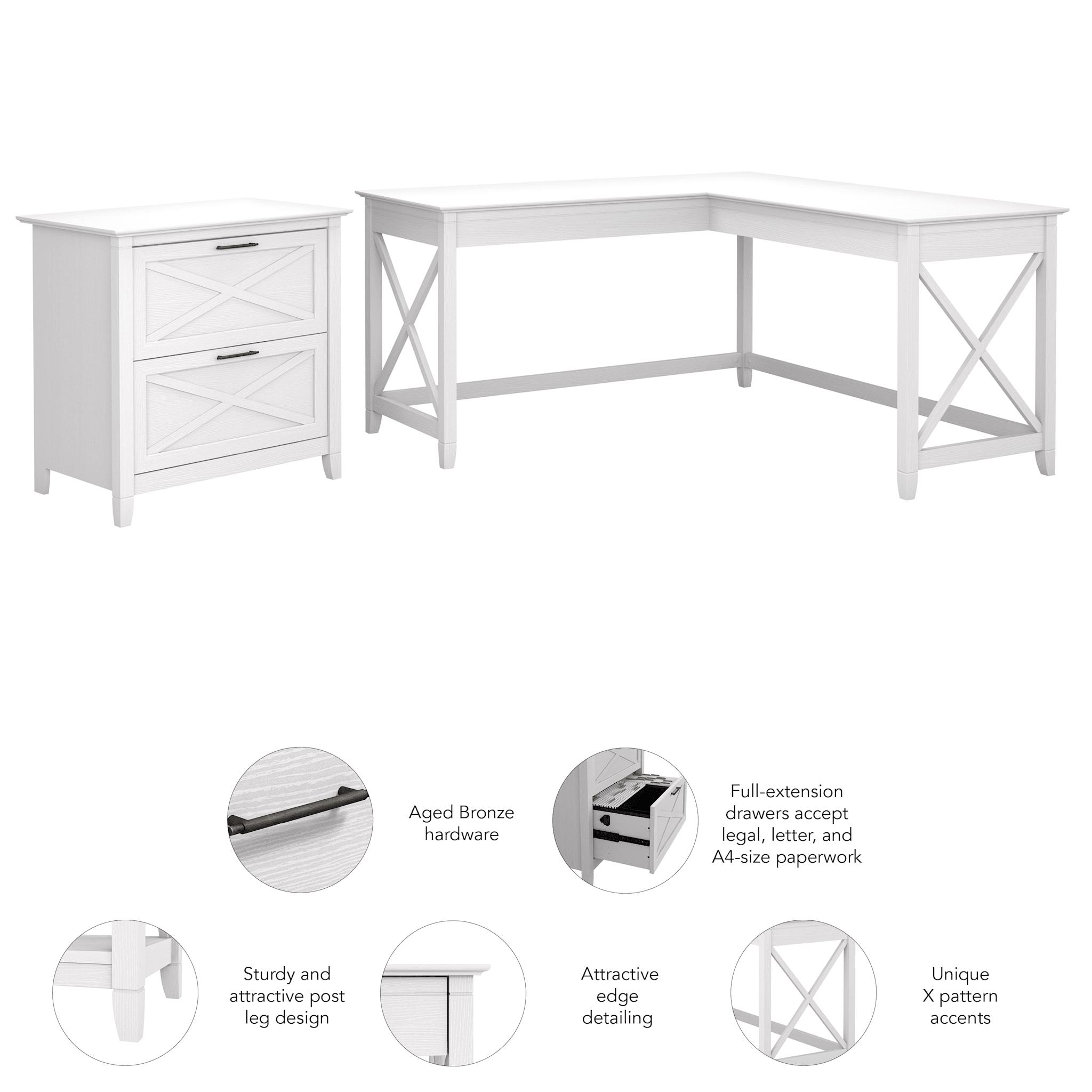 Key West 60W L Shaped Desk with 2 Drawer Lateral File Cabinet — panel 1