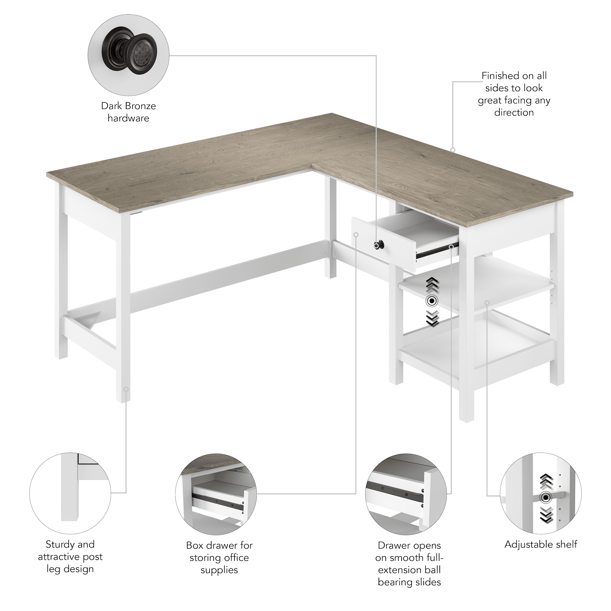 Mayfield 60W L Shaped Computer Desk with Storage — panel 1