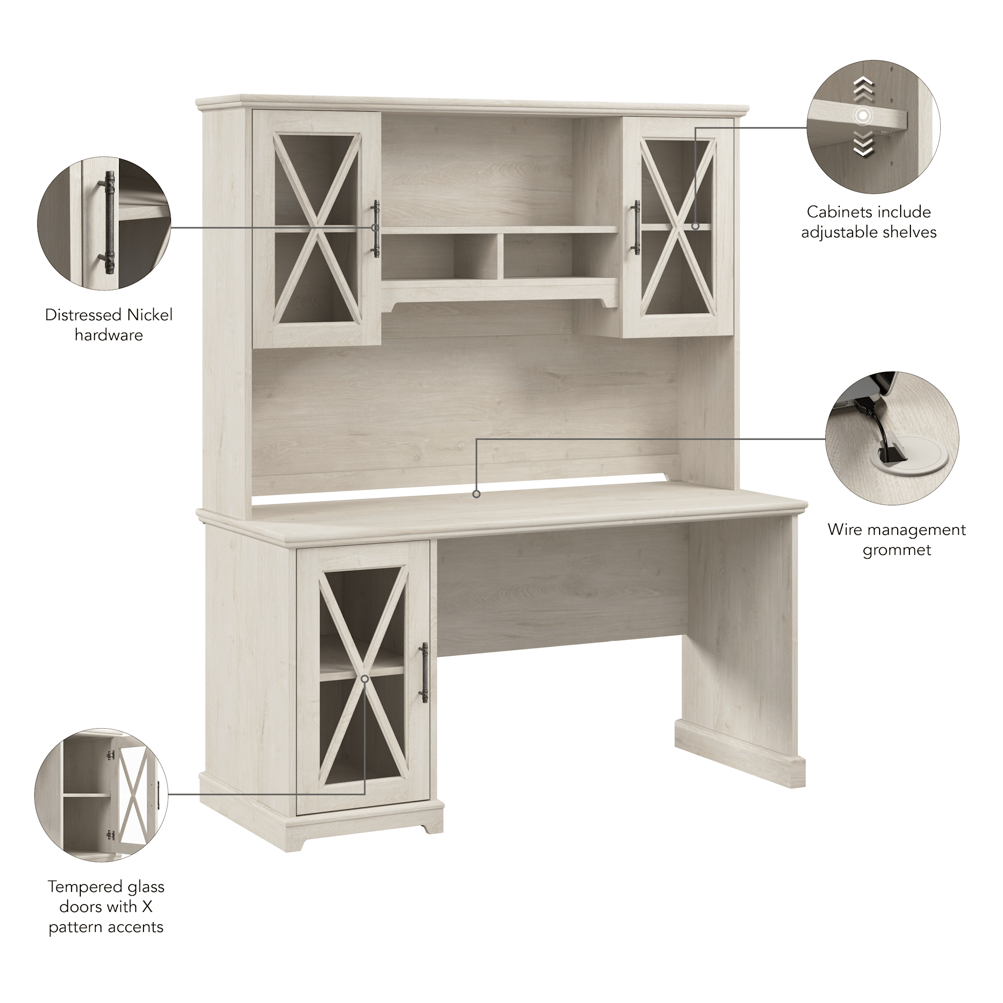 Lennox 60W Farmhouse Desk with Hutch and Storage Cabinet — panel 1