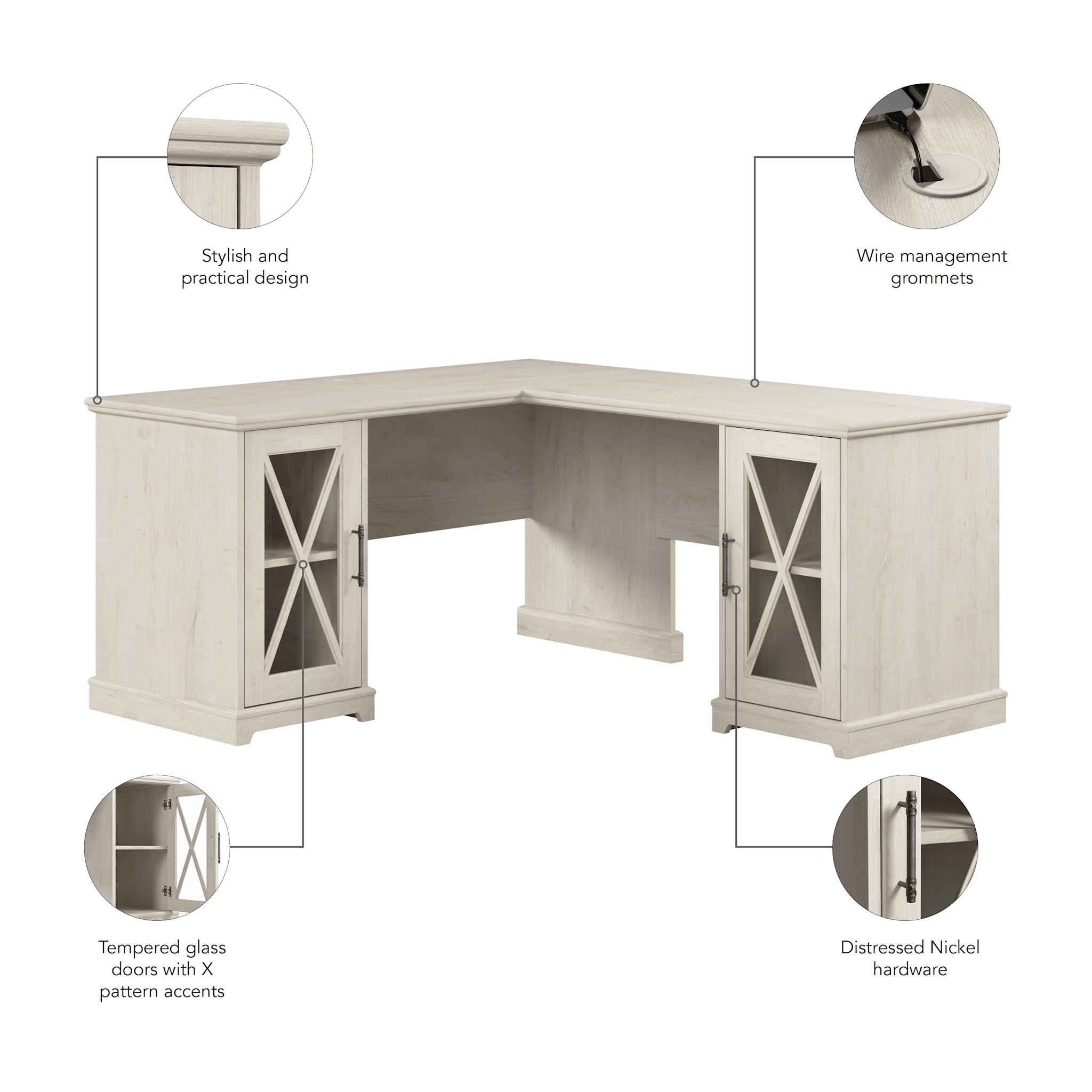 Lennox 60W Farmhouse L Shaped Desk with Storage Cabinets — panel 1