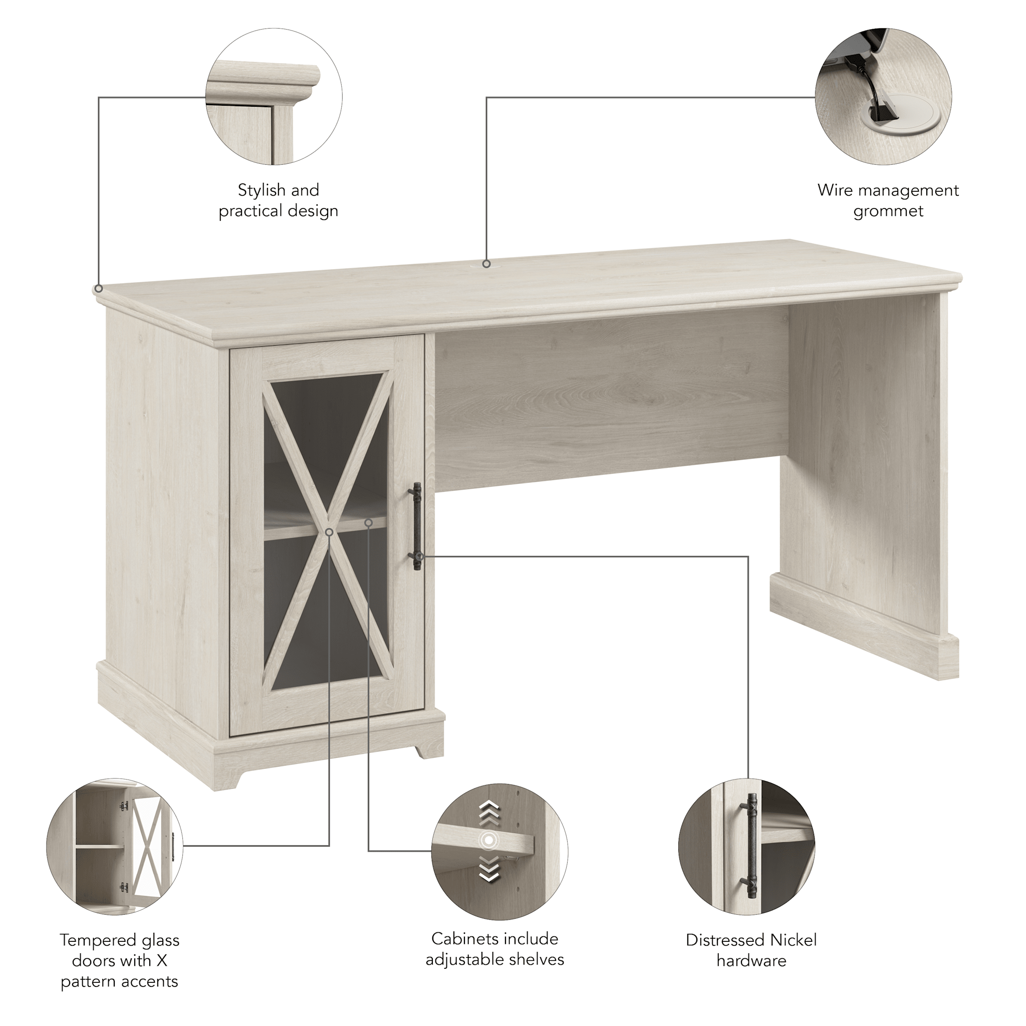Lennox 60W Farmhouse Desk with Storage Cabinet — panel 1