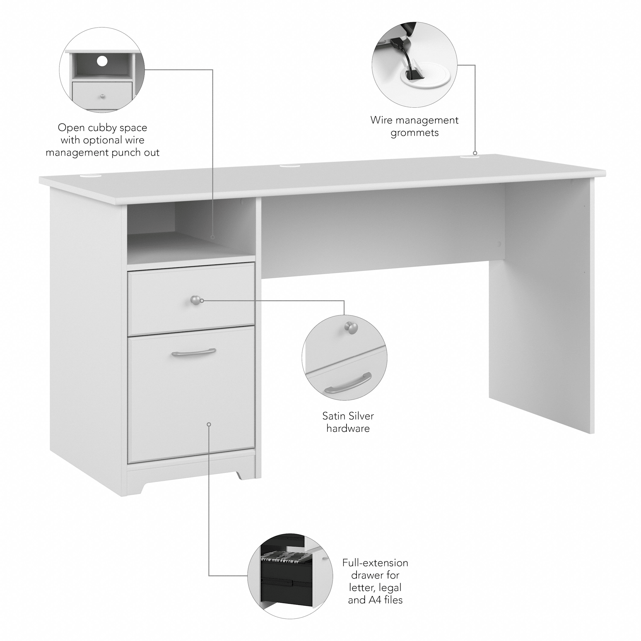 Cabot 60W Computer Desk with Drawers — panel 1