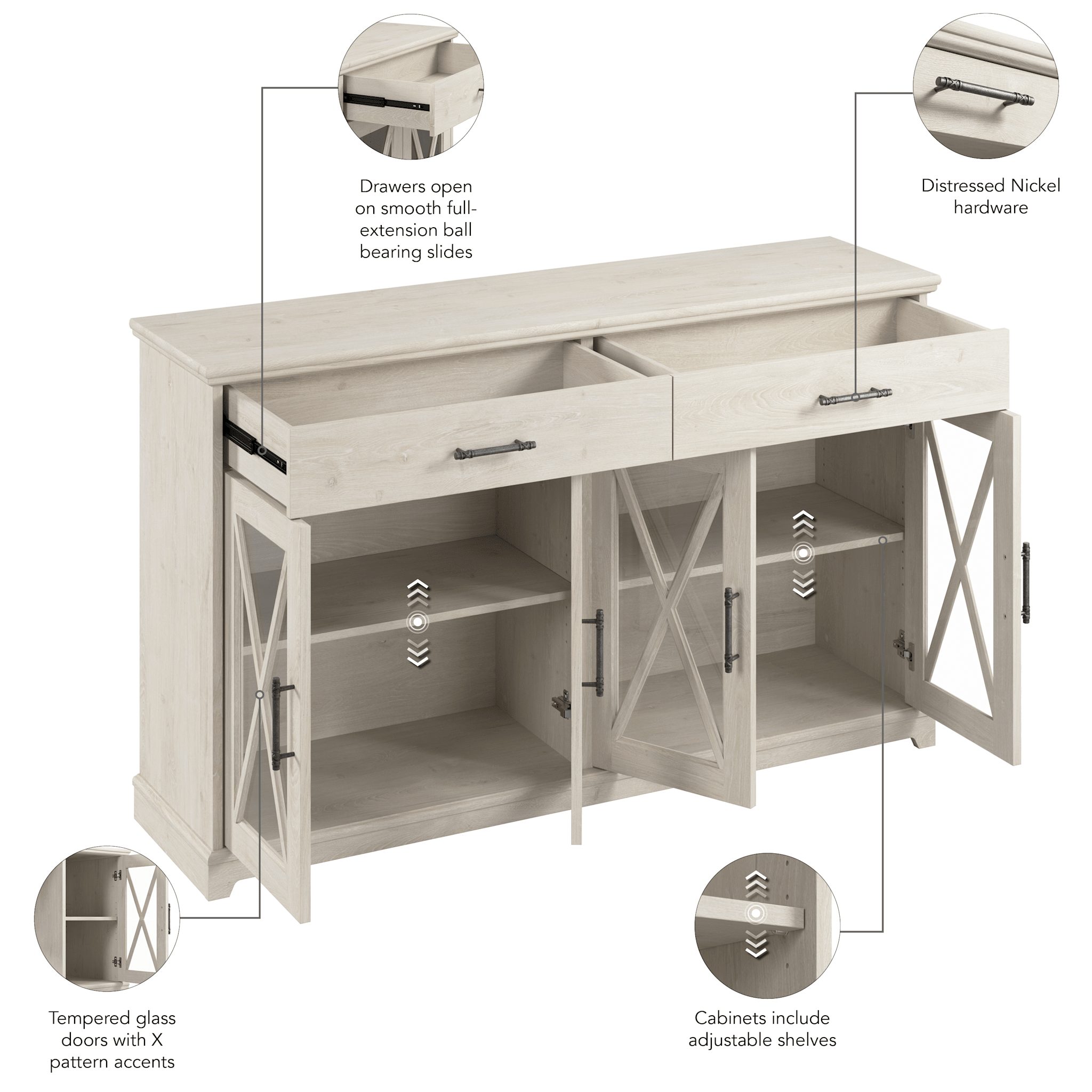 Lennox 60W Farmhouse Sideboard Buffet Cabinet with Drawers — panel 1