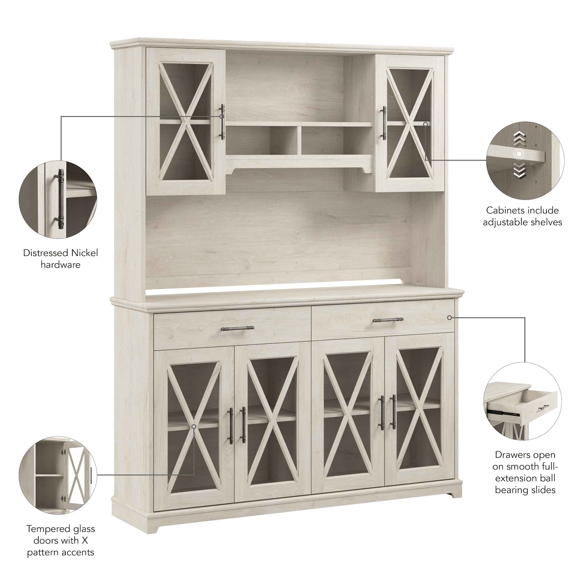 Lennox 60W Farmhouse Sideboard Buffet Cabinet with Hutch — panel 1