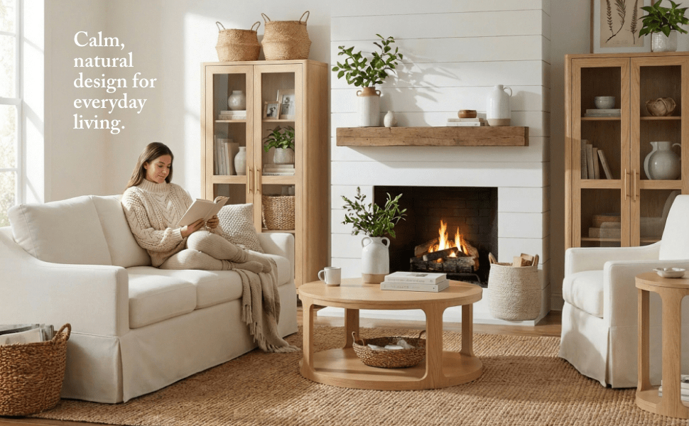 Bush Home Vera 60W TV Stand with Round Coffee Table and Set of 2 End Tables — panel 1