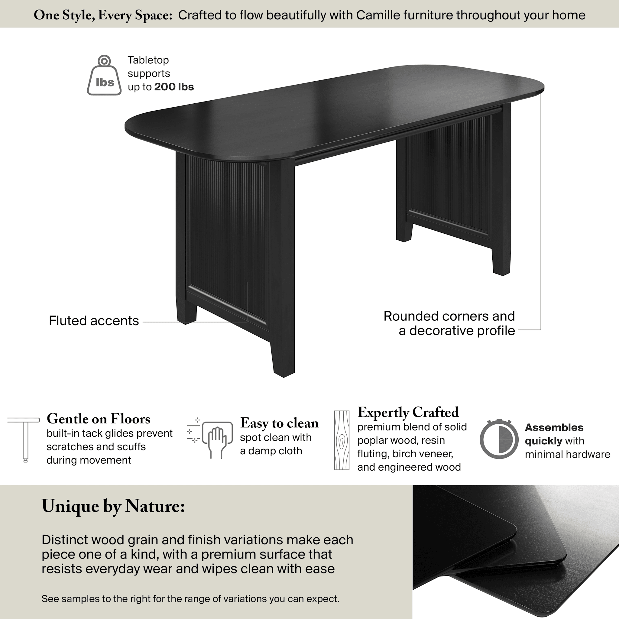 Bush Home Camille 71W Fluted Base Dining Table — panel 11