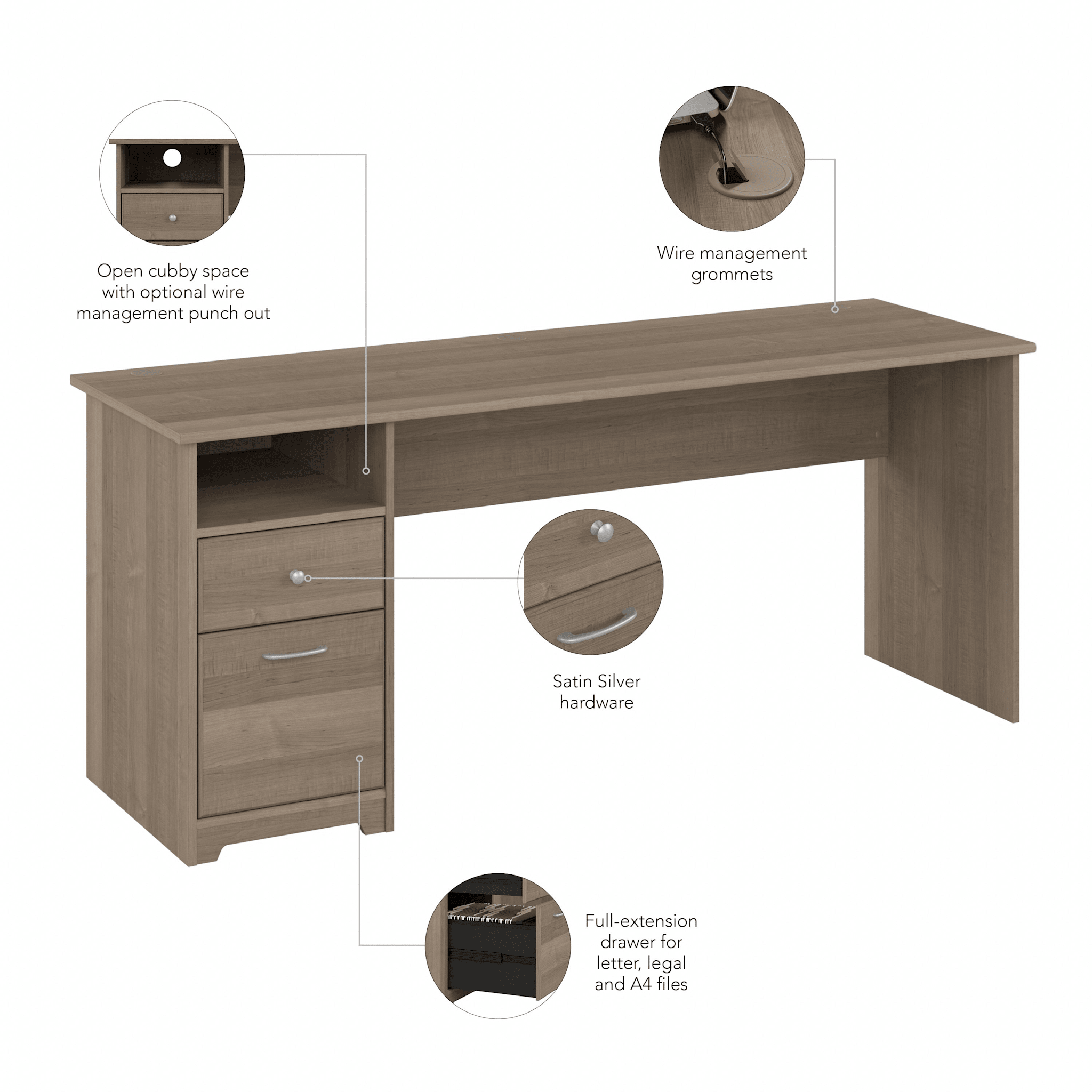 Cabot 72W Computer Desk with Drawers — panel 1