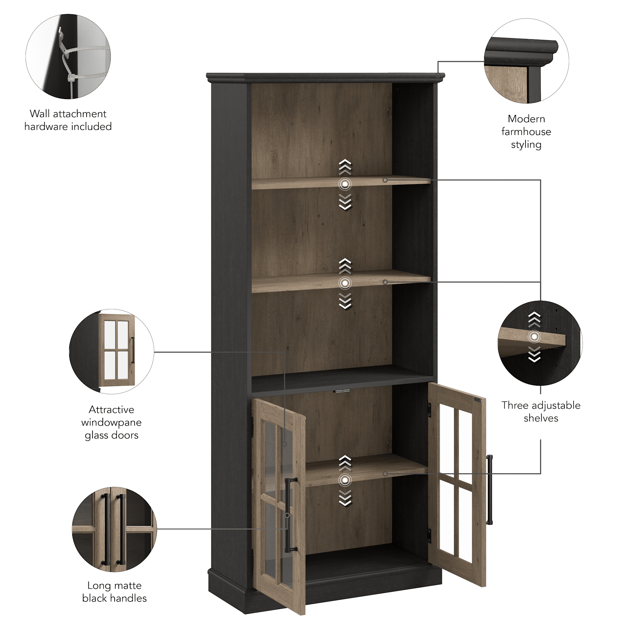 Westbrook 5 Shelf Bookcase with Glass Doors — panel 1