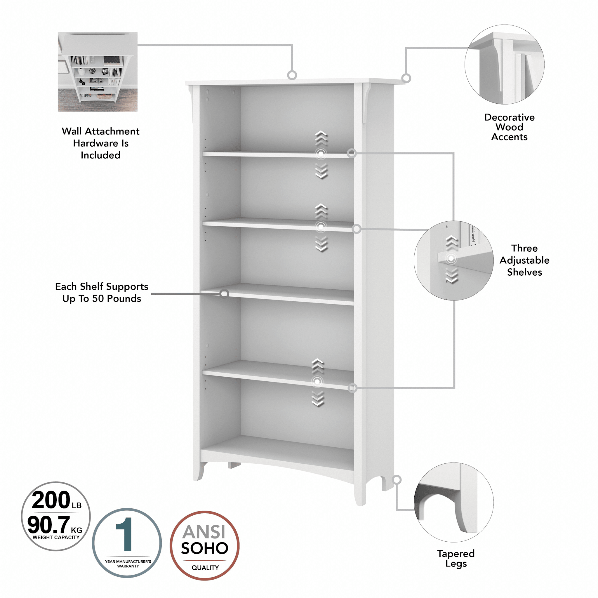 Salinas Tall 5 Shelf Bookcase - Set of 2 — panel 10