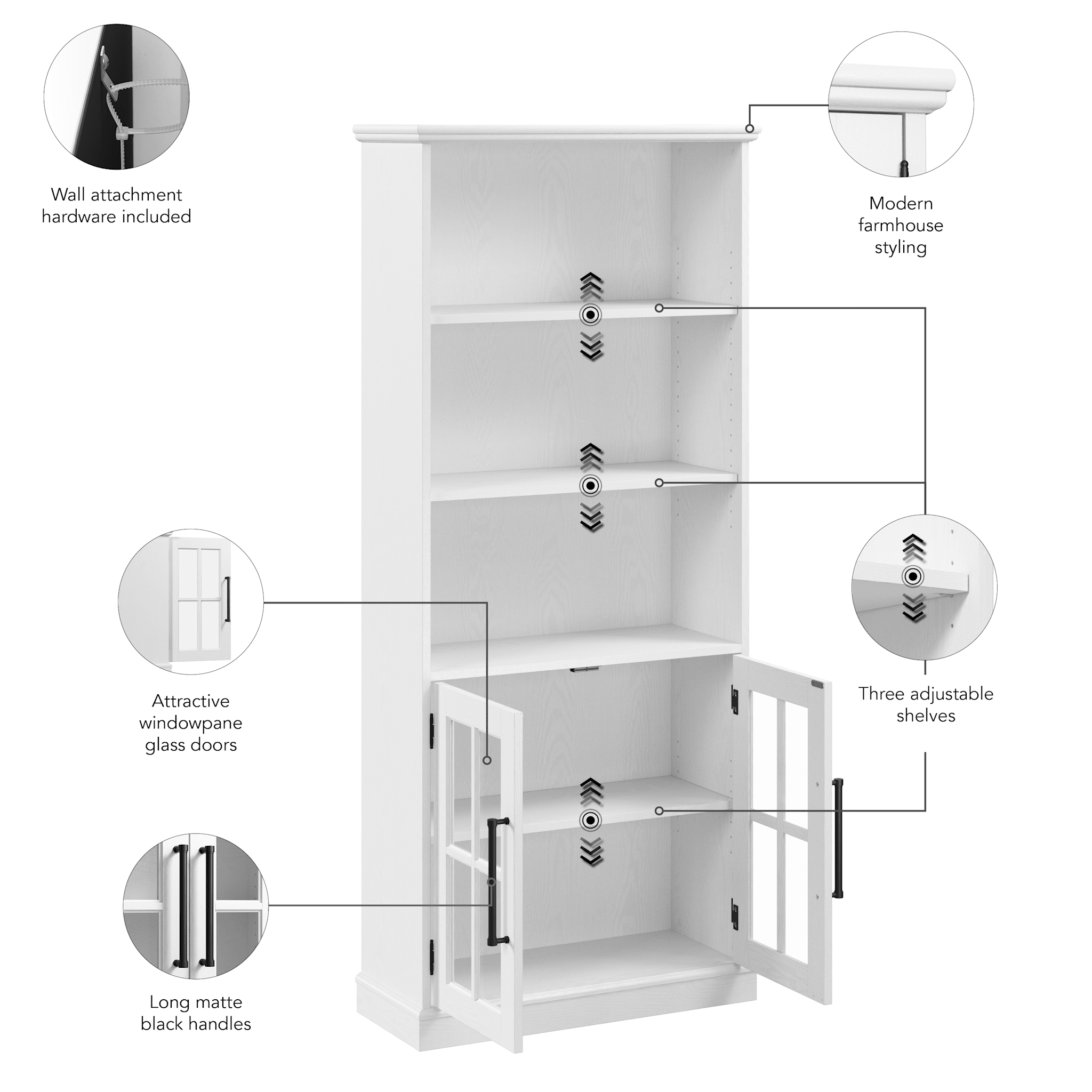 Westbrook 5 Shelf Bookcase with Glass Doors - Set of 2 — panel 1
