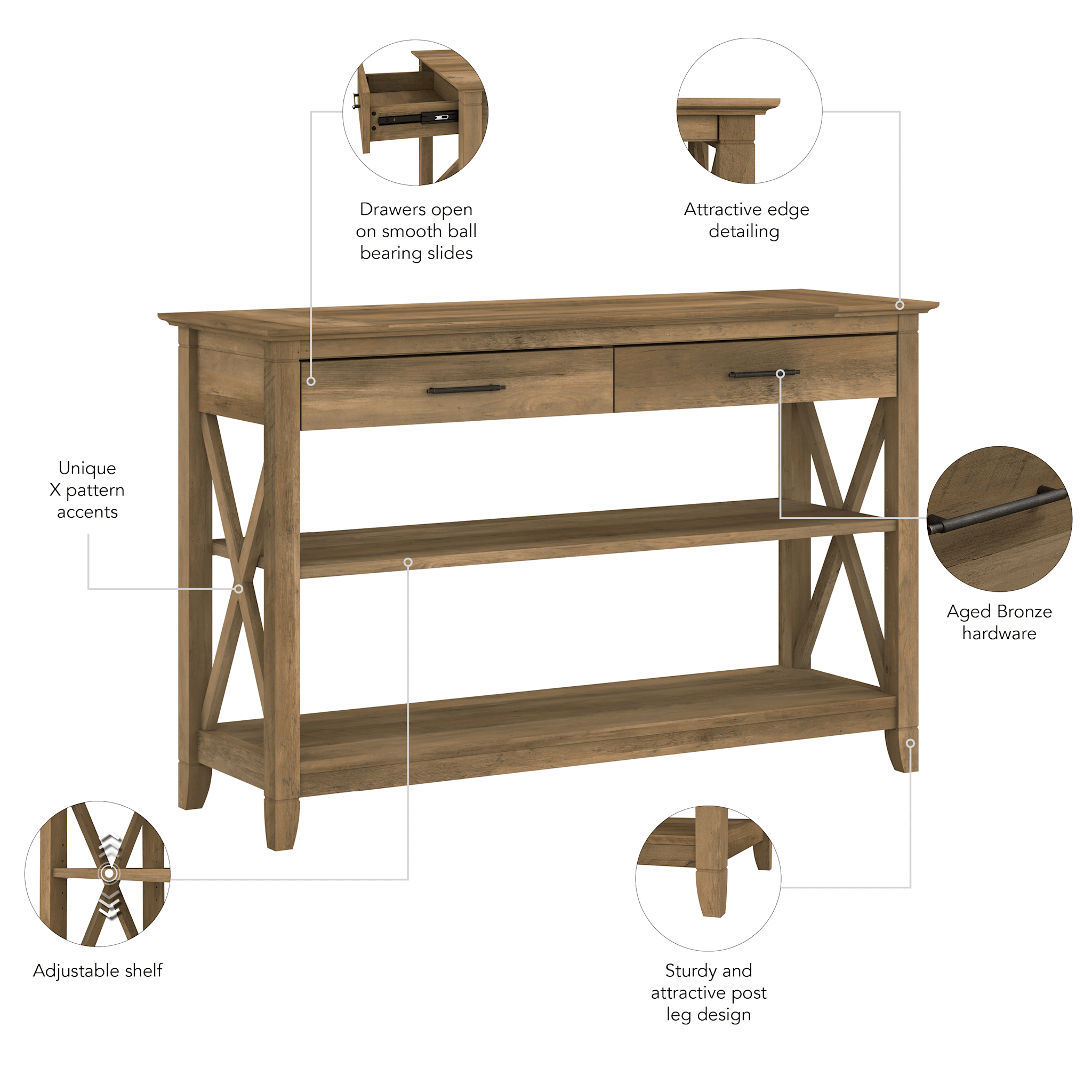 Key West Console Table with Drawers and Shelves — panel 1