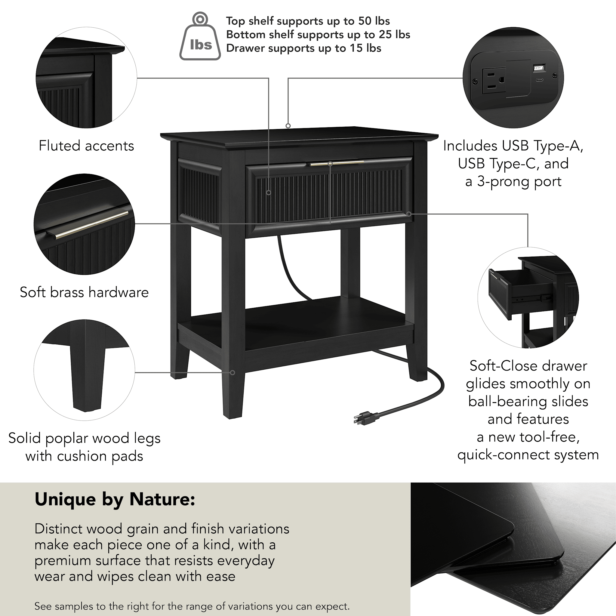 Bush Home Camille Fluted End Table with Drawer — panel 11