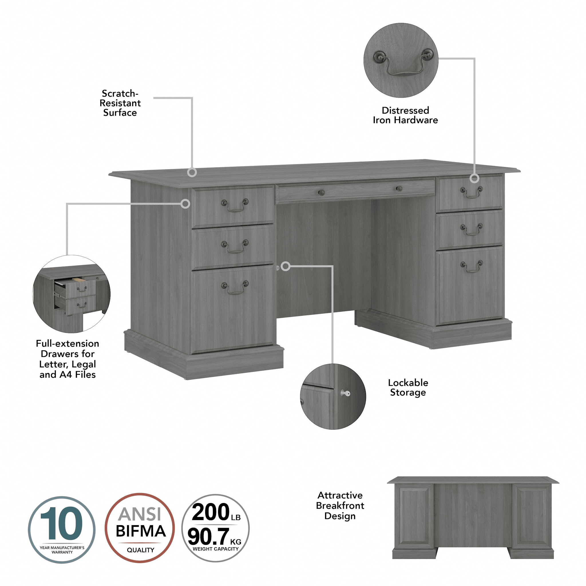 Saratoga Executive Desk with File Cabinet and Bookcase Set — panel 1