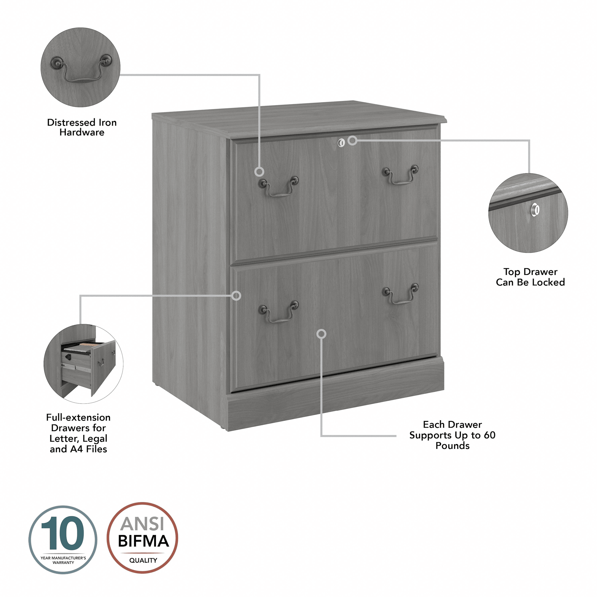 Saratoga Executive Desk with File Cabinet and Bookcase Set — panel 2
