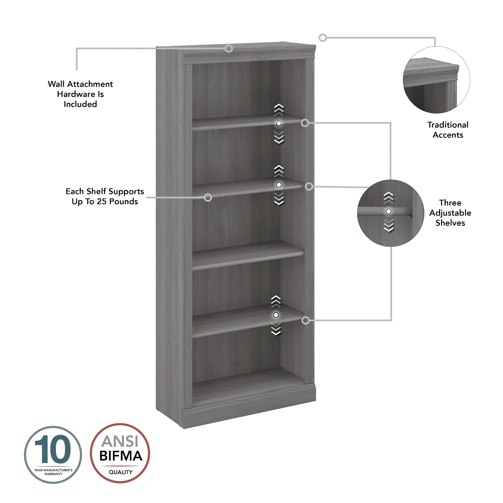 Saratoga Executive Desk with File Cabinet and Bookcase Set — panel 3