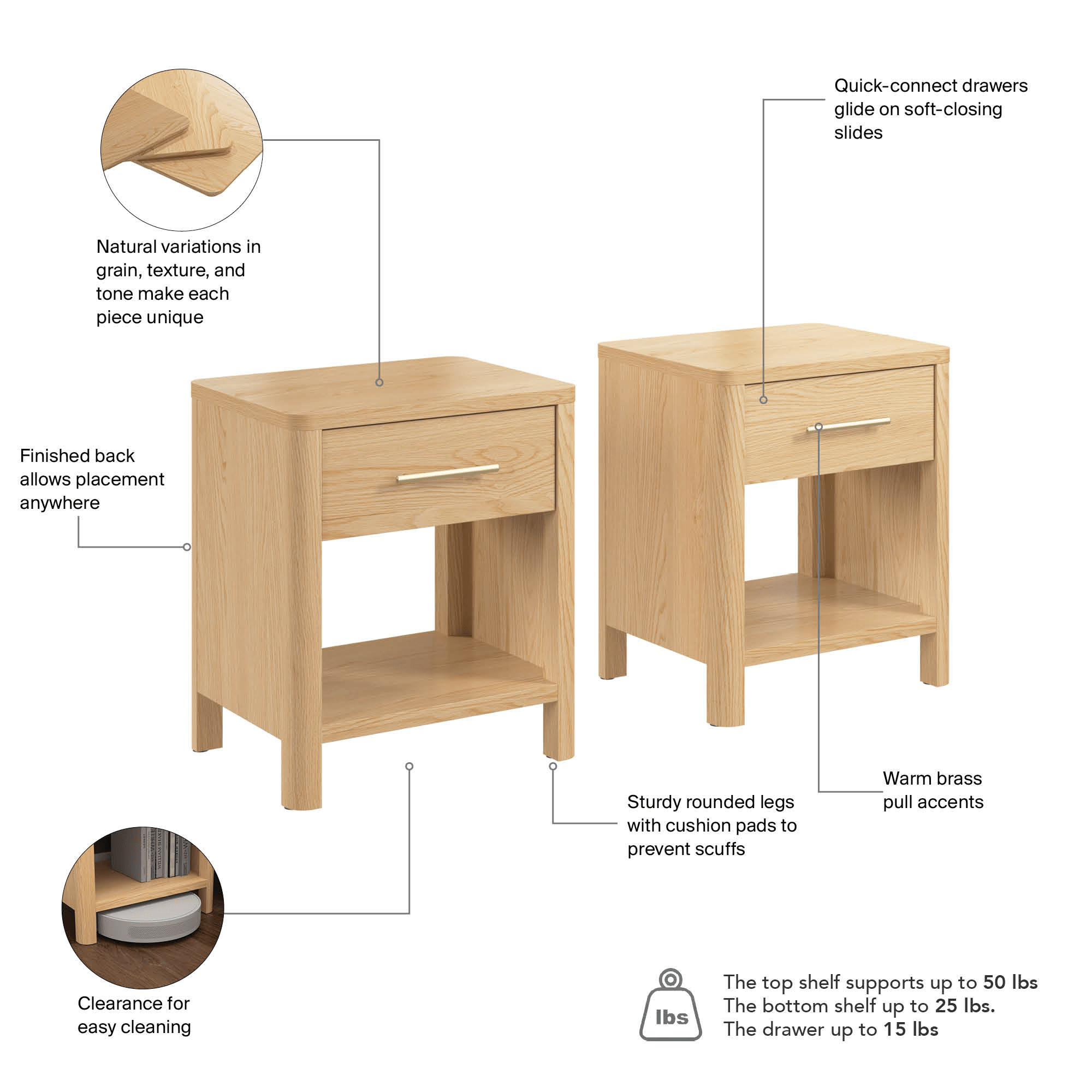 Bush Home Vera Nightstand with Drawer - Set of 2 — panel 11