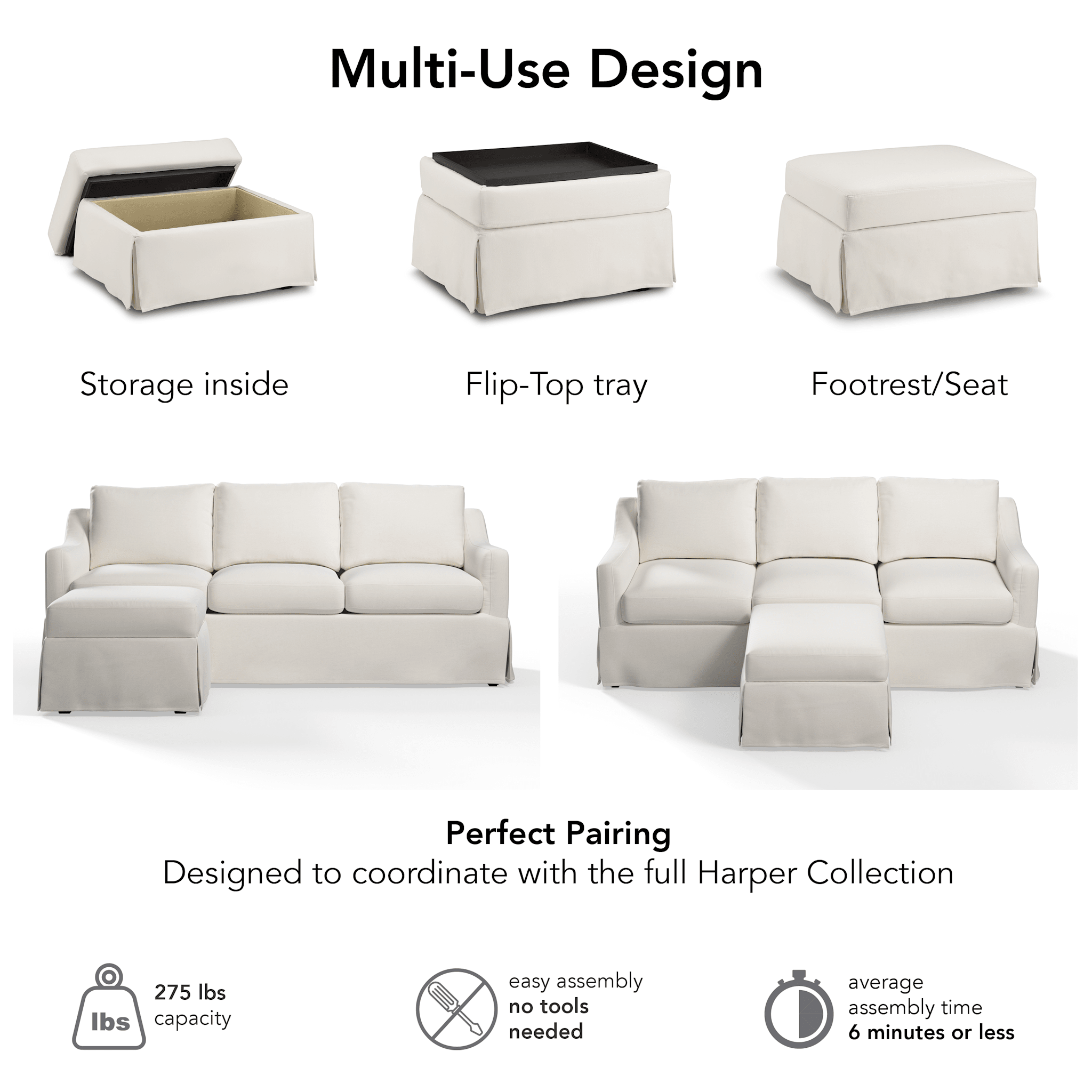 Bush Home Harper Storage Ottoman with Tray and Slipcover — panel 10