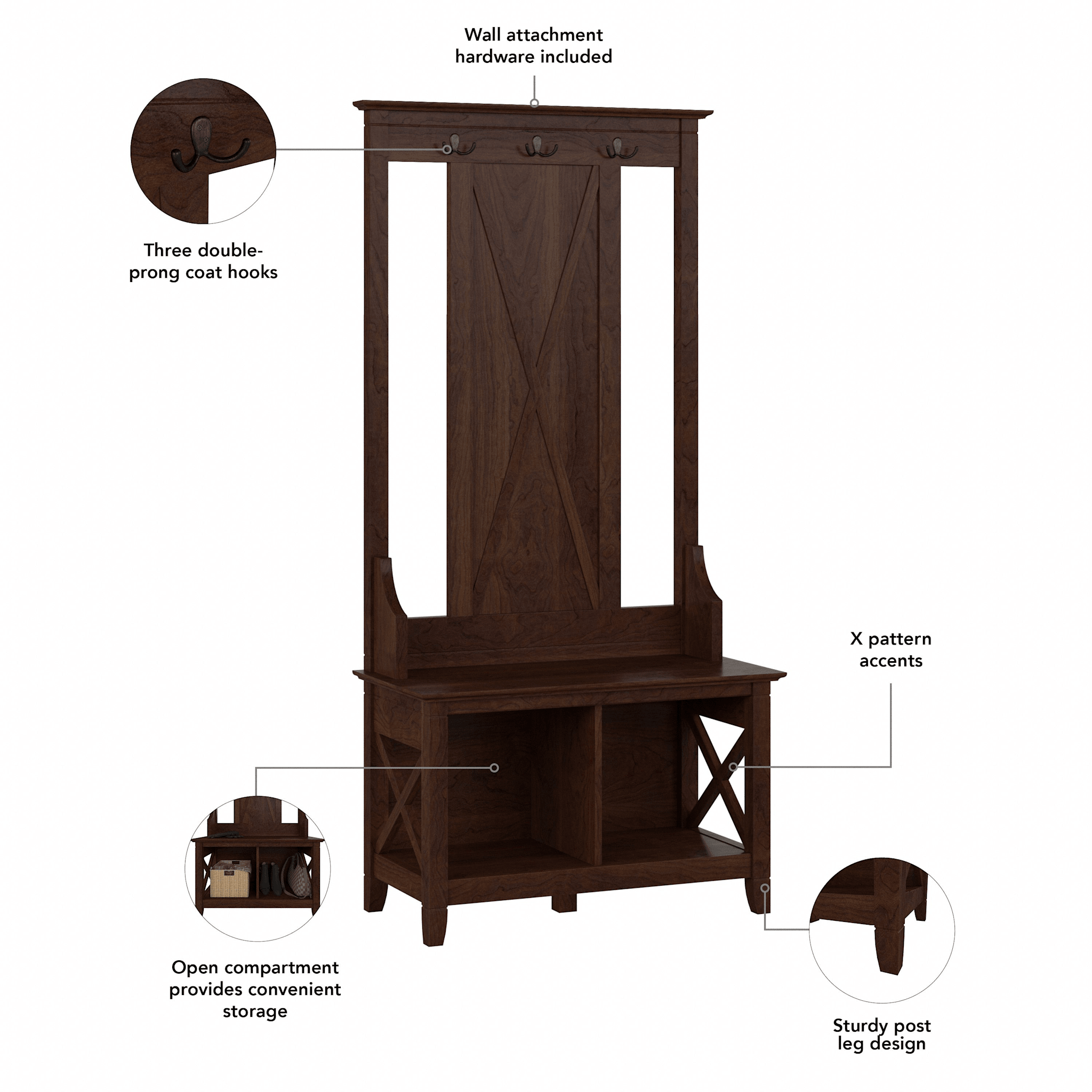 Key West Hall Tree with Shoe Storage Bench — panel 1