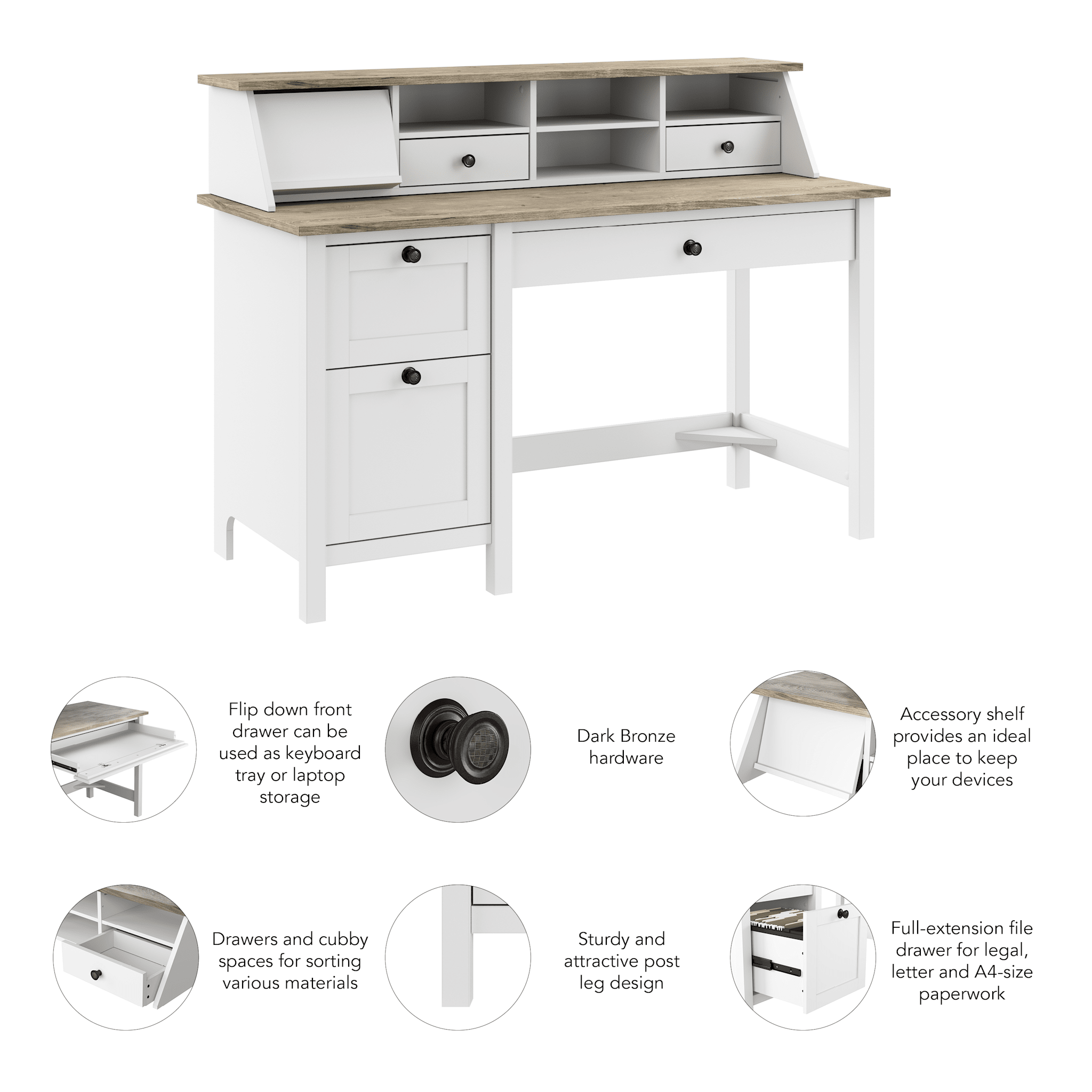 Mayfield 54W Computer Desk with Drawers and Desktop Organizer — panel 1
