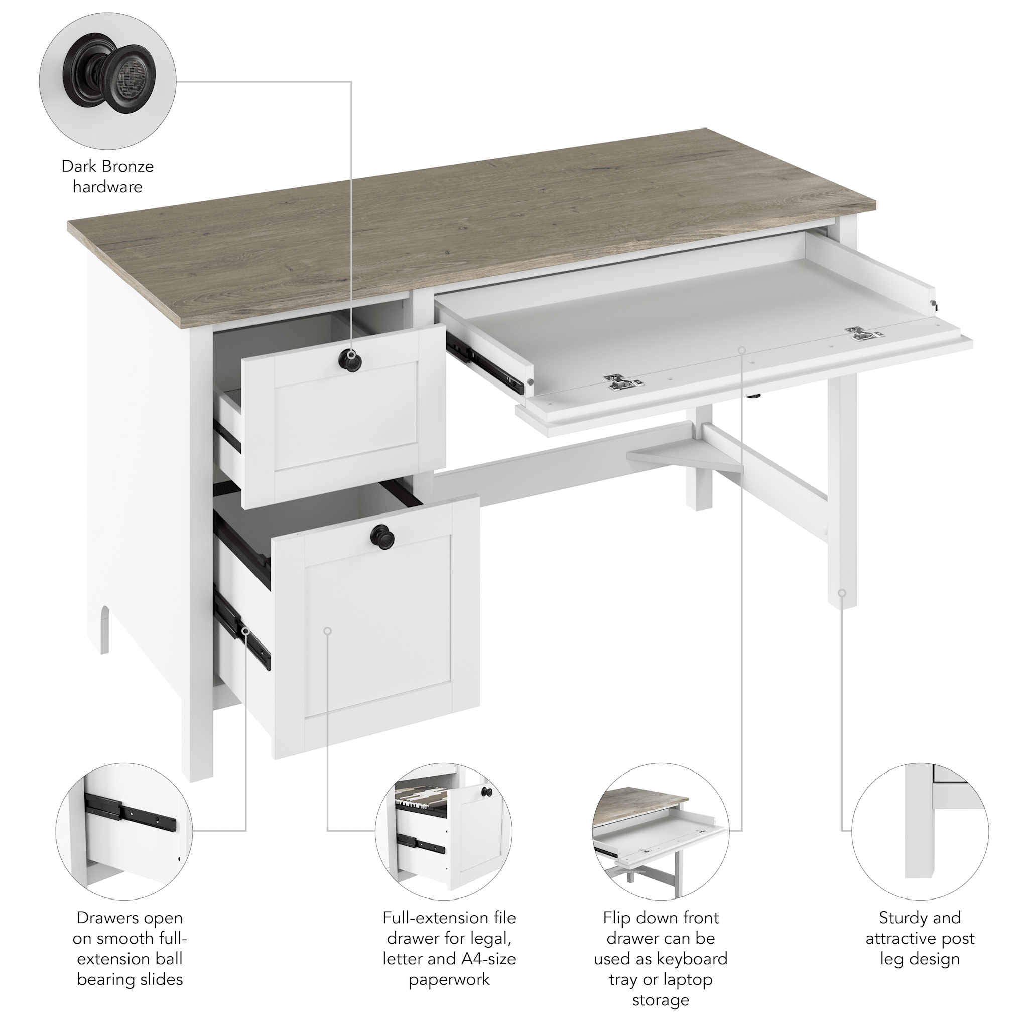 Mayfield 54W Computer Desk with Drawers — panel 1