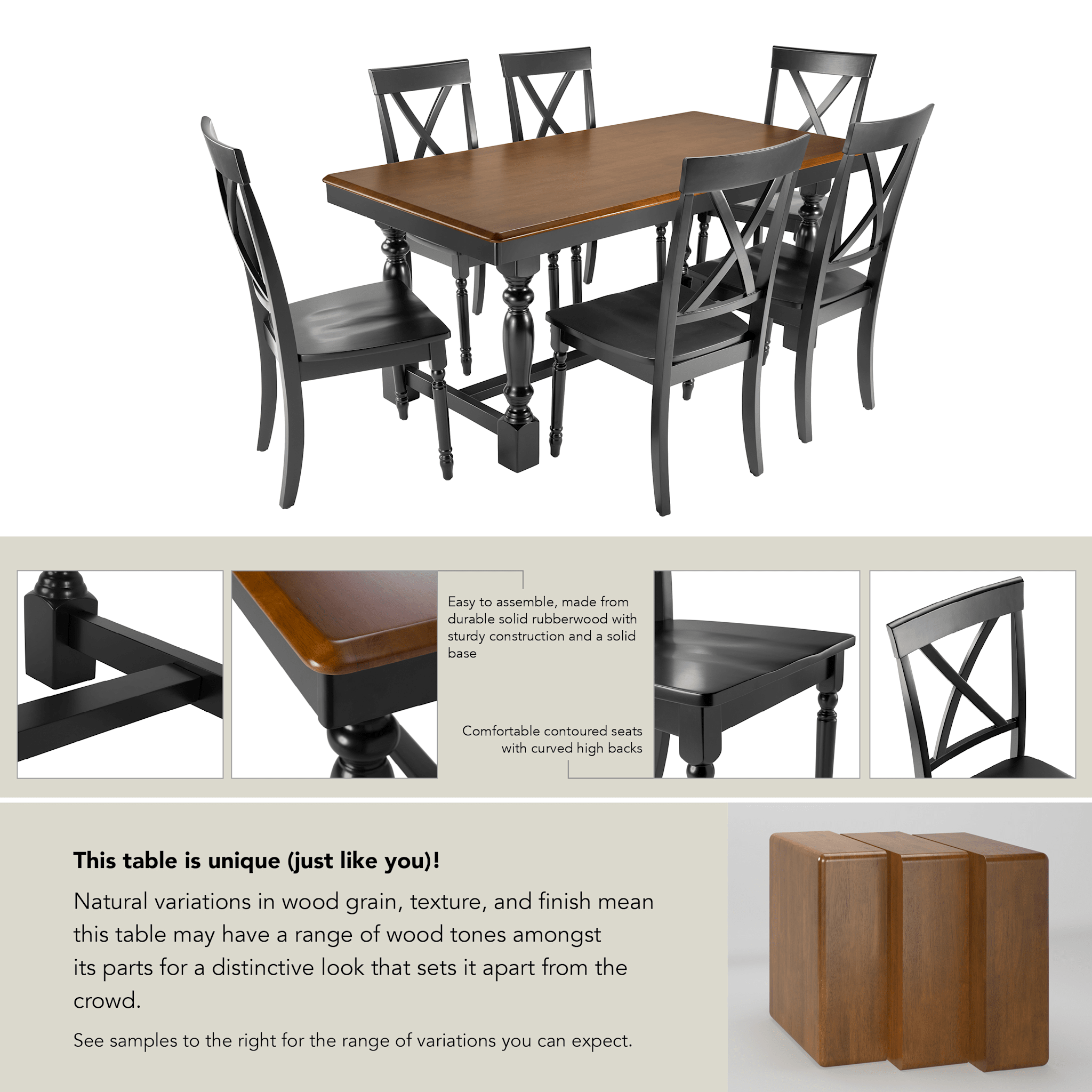 Sterling 67W Squire Trestle Dining Table with 6 Cross Back Dining Chairs — panel 11