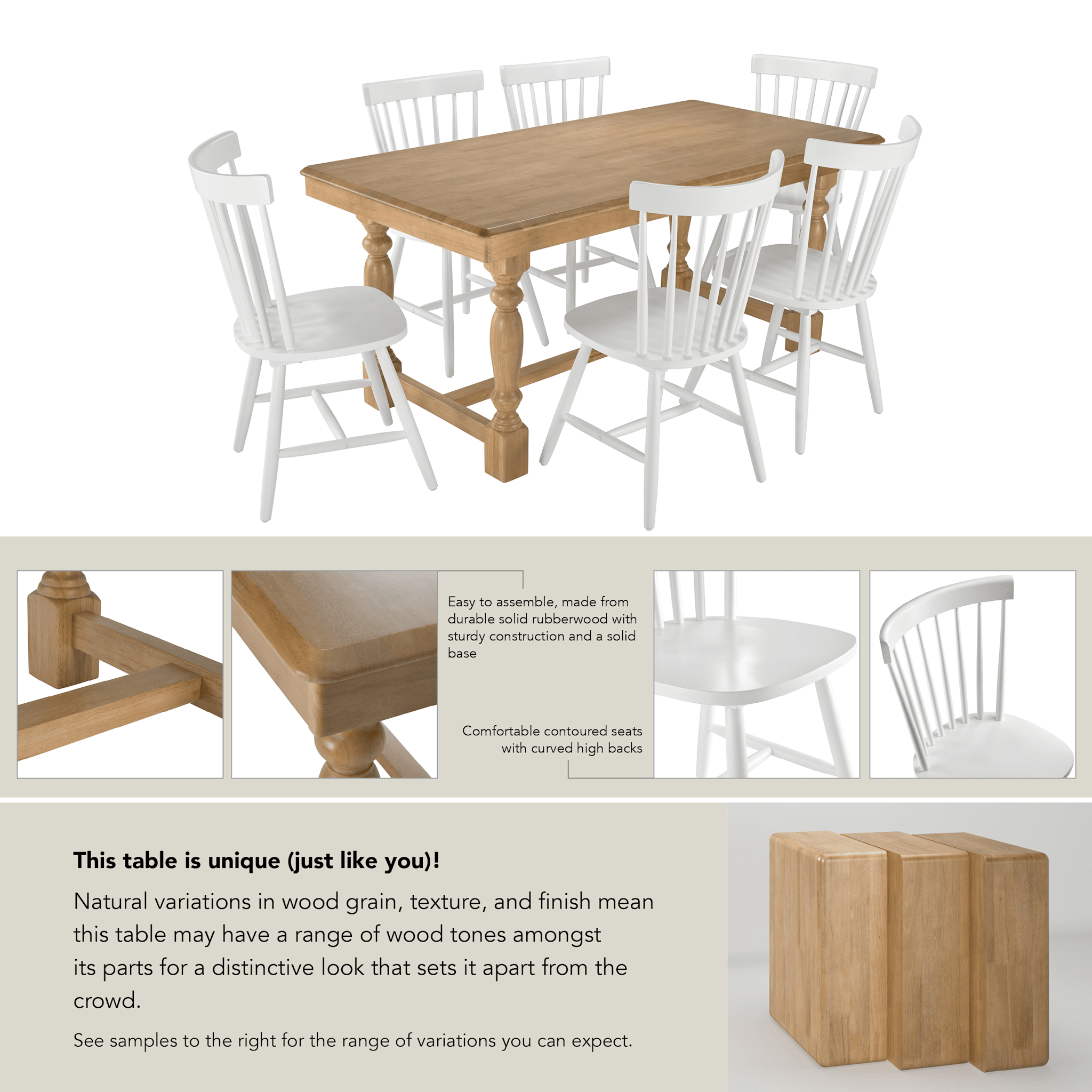 Sterling 67W Squire Trestle Dining Table with 6 High Back Spindle Dining Chairs — panel 11