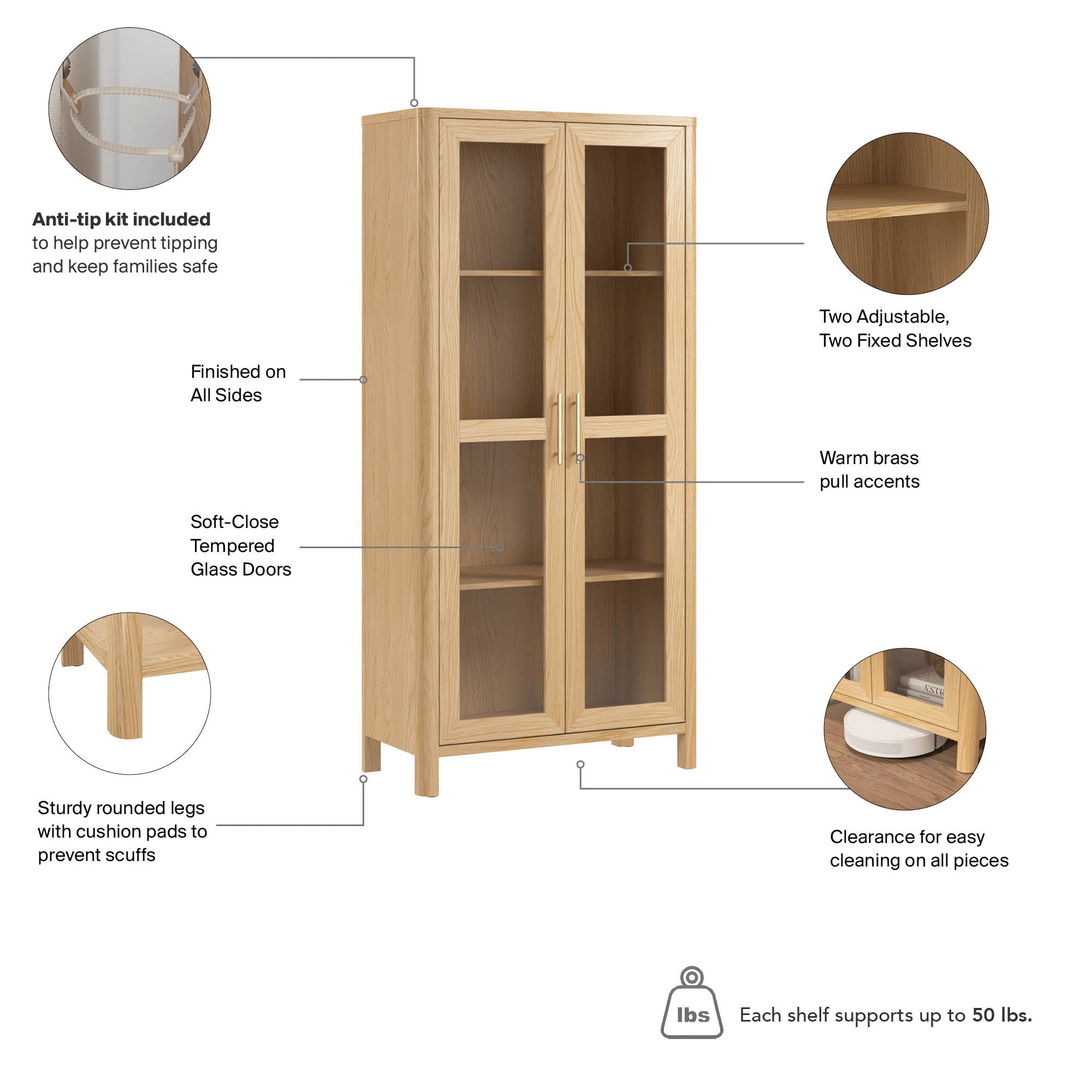 Bush Home Vera Tall Storage Cabinet with Glass Doors — panel 11