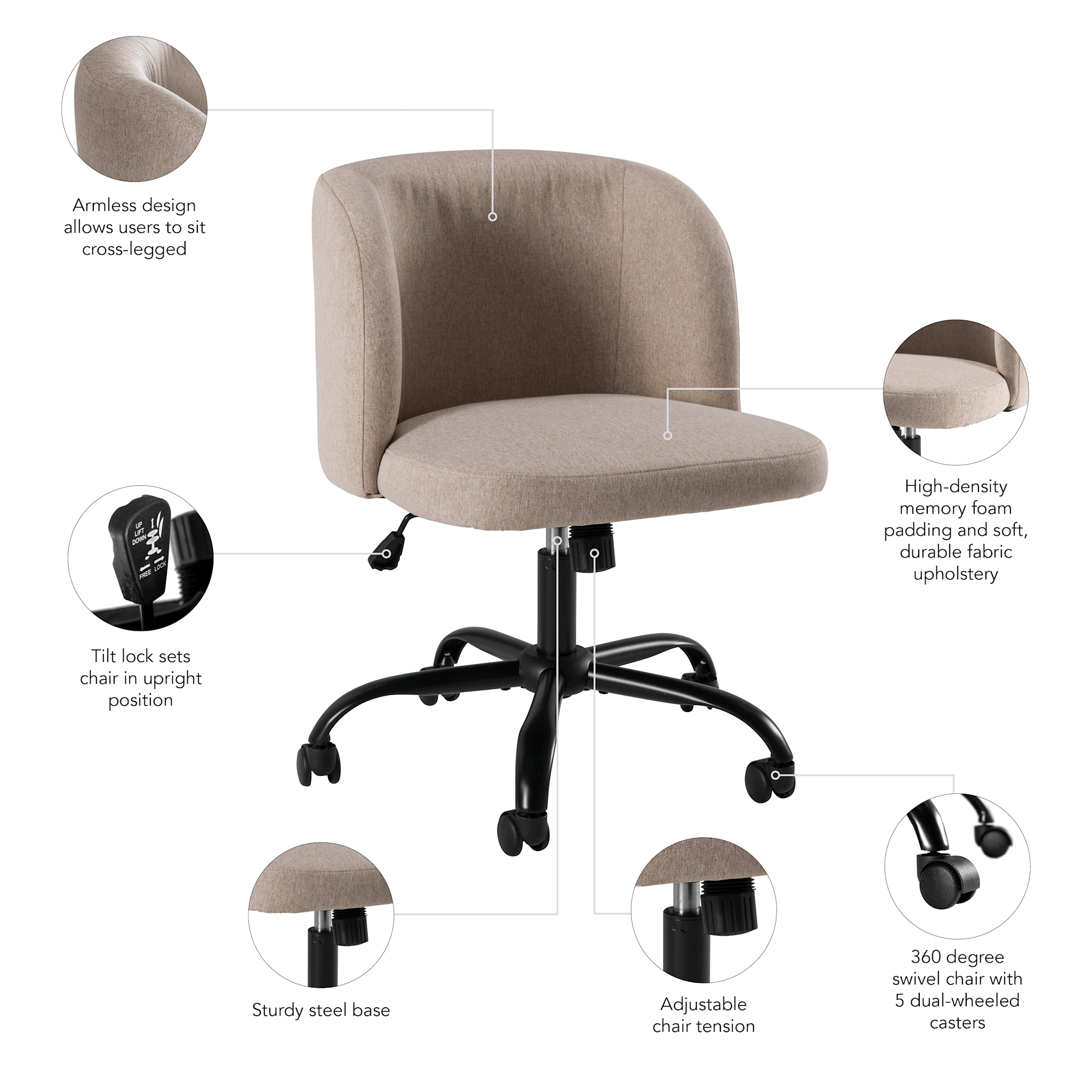 Pembroke Armless Desk Chair for Home Office — panel 6