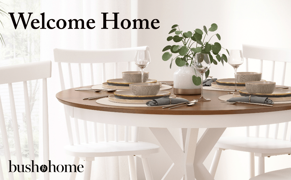 West End 45W Round Trestle Dining Table with 4 Cross Back Dining Chairs — panel 1