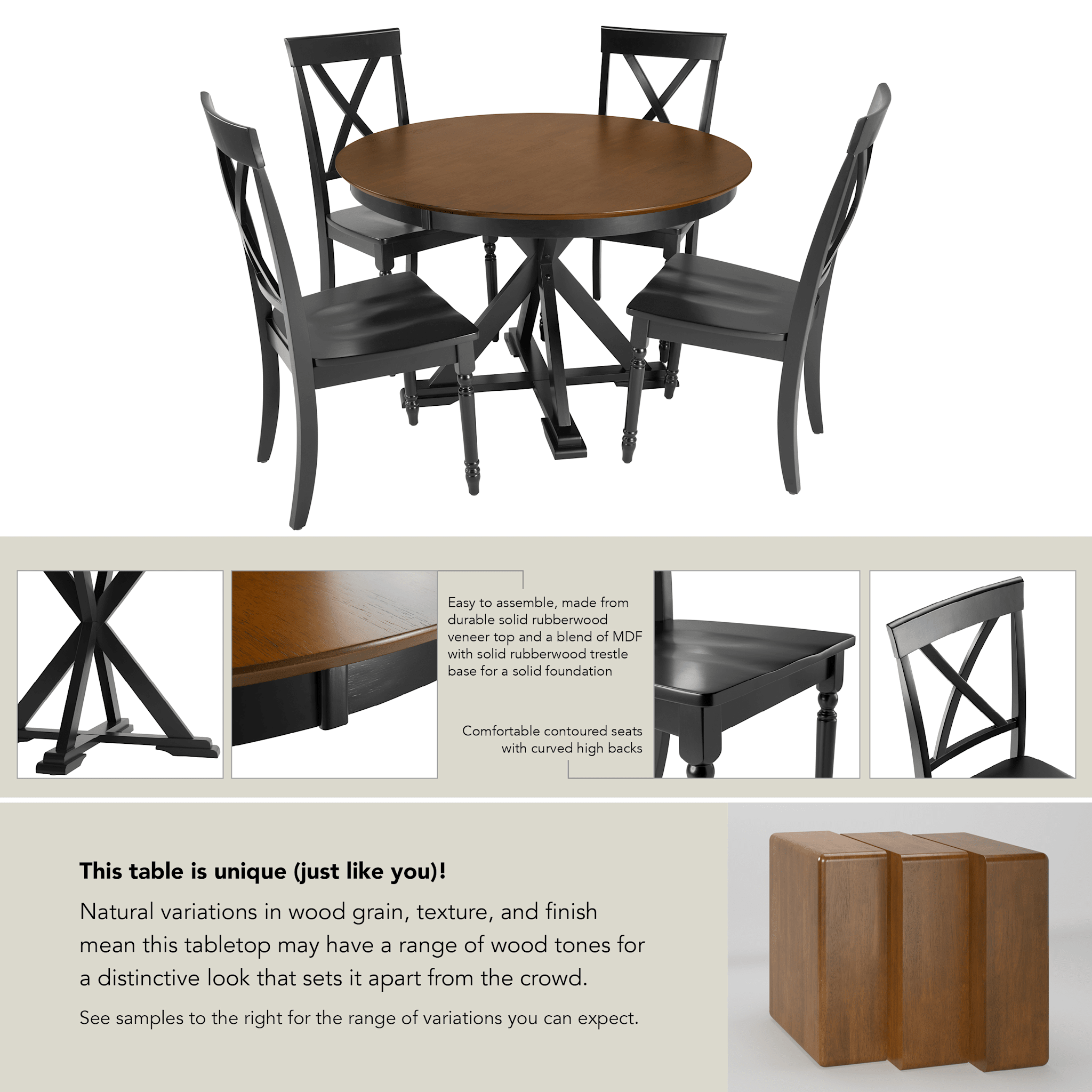 West End 45W Round Trestle Dining Table with 4 Cross Back Dining Chairs — panel 11