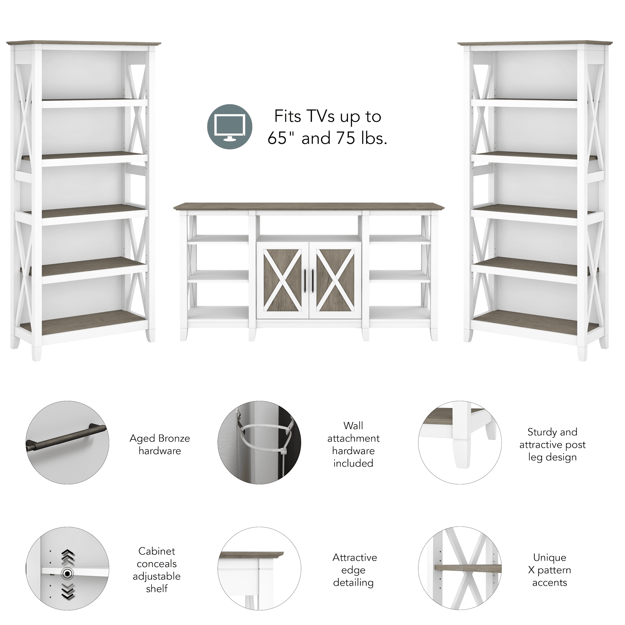 Key West Tall TV Stand with Set of 2 Bookcases — panel 1