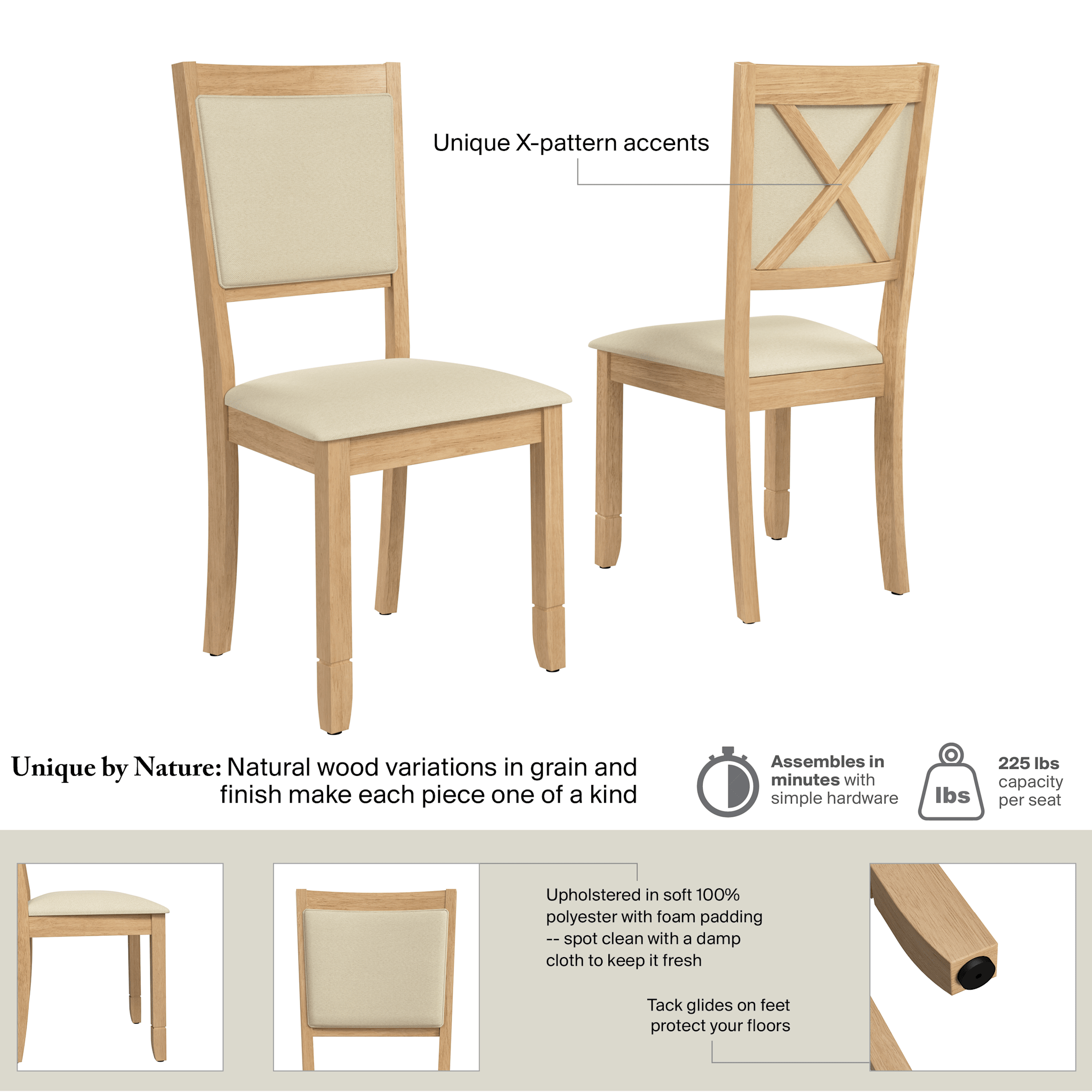 Bush Home Key West Upholstered Cross Back Dining Chair - Set of 2 — panel 10