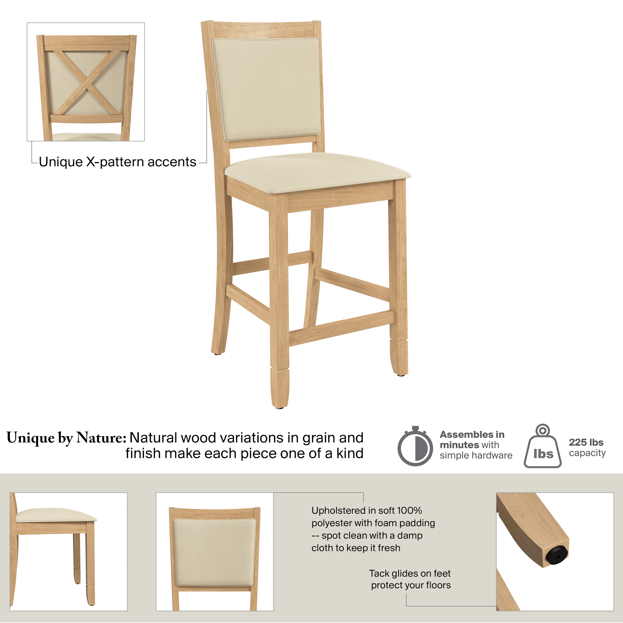 Bush Home Key West Upholstered Cross Back Dining Counter Stool — panel 10
