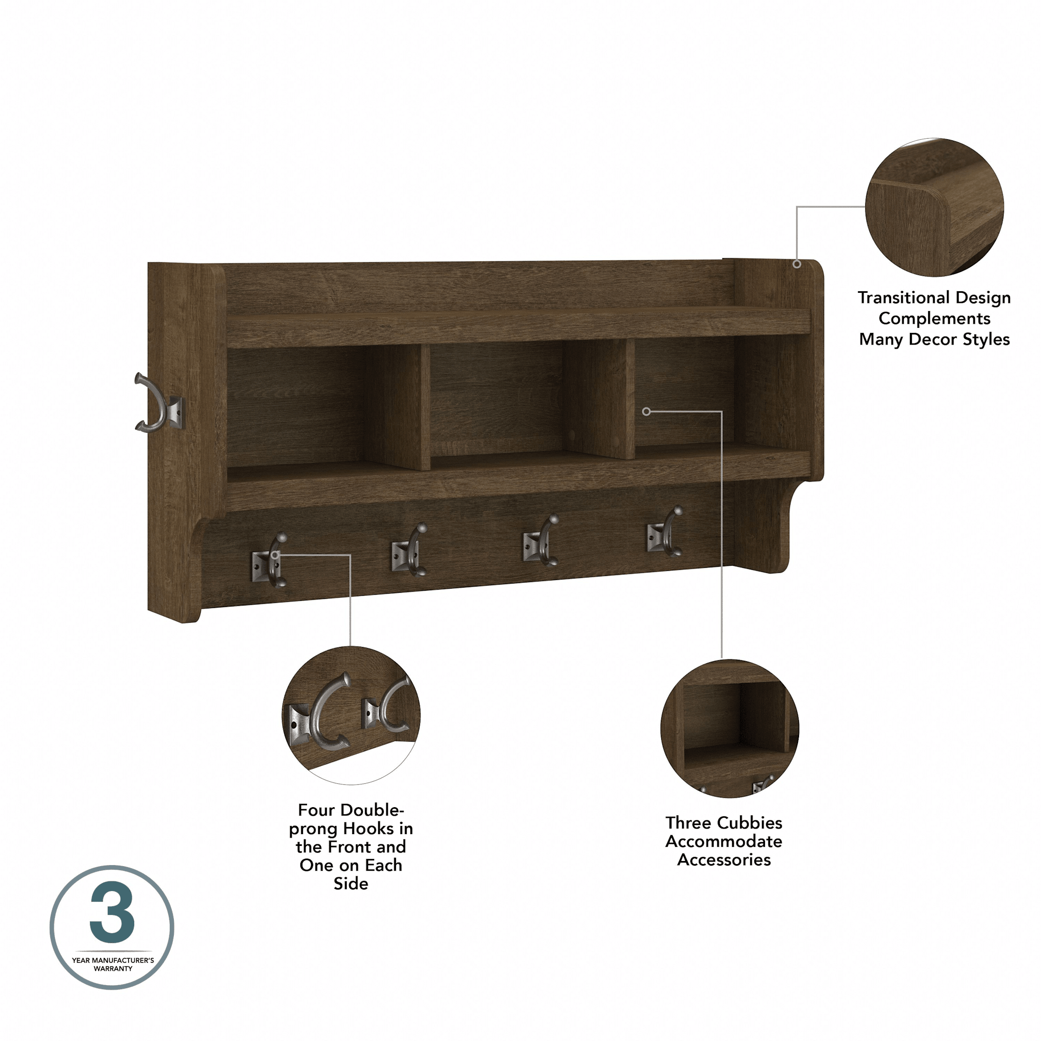 Woodland 40W Wall Mounted Coat Rack with Shelf — panel 1