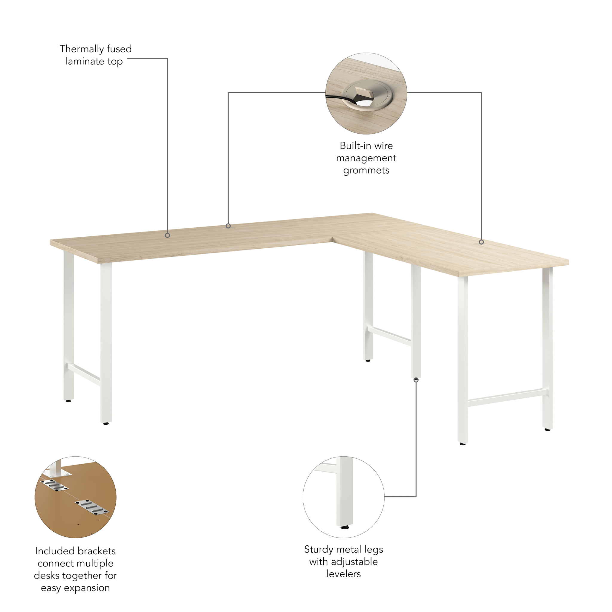 Hustle 72W x 24D L Shaped Computer Desk with Metal Legs — panel 1
