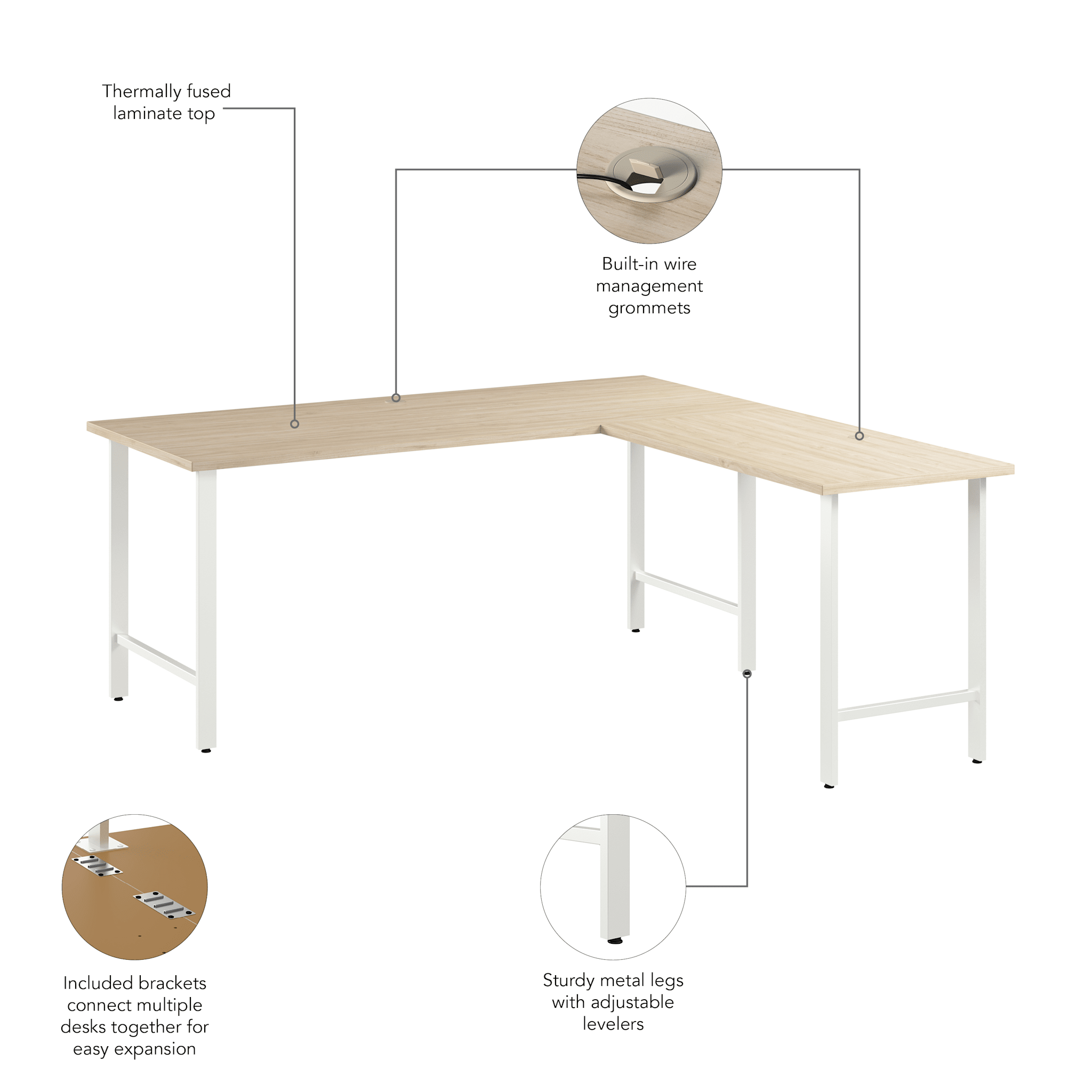 Hustle 72W x 30D L Shaped Computer Desk with Metal Legs — panel 1