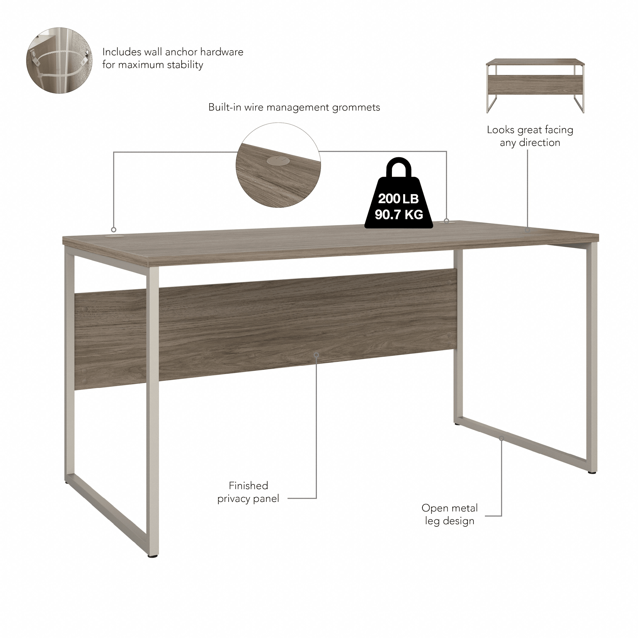Hybrid 60W x 30D Computer Table Desk with Metal Legs — panel 1