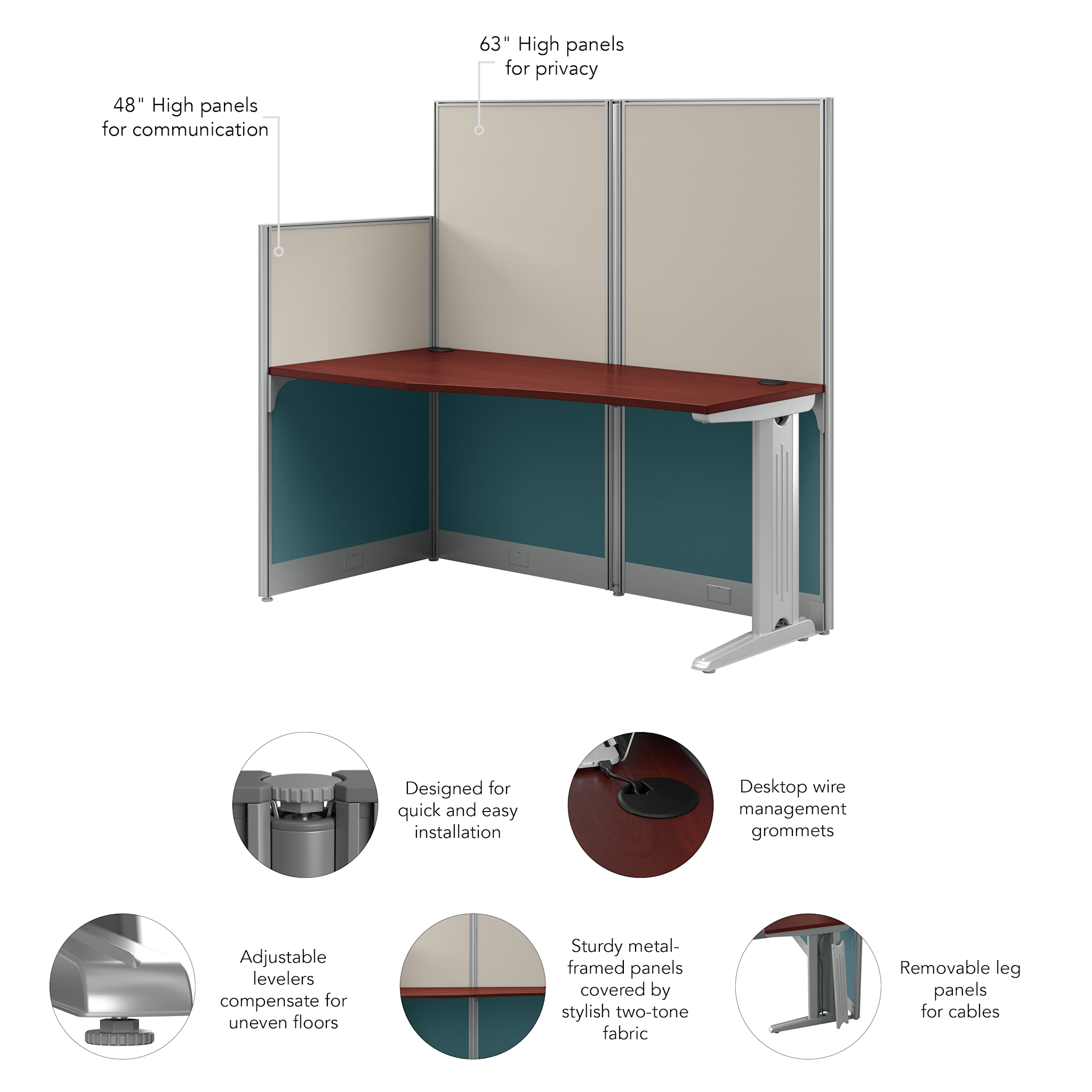Office in an Hour 65W x 33D Straight Cubicle Desk — panel 1