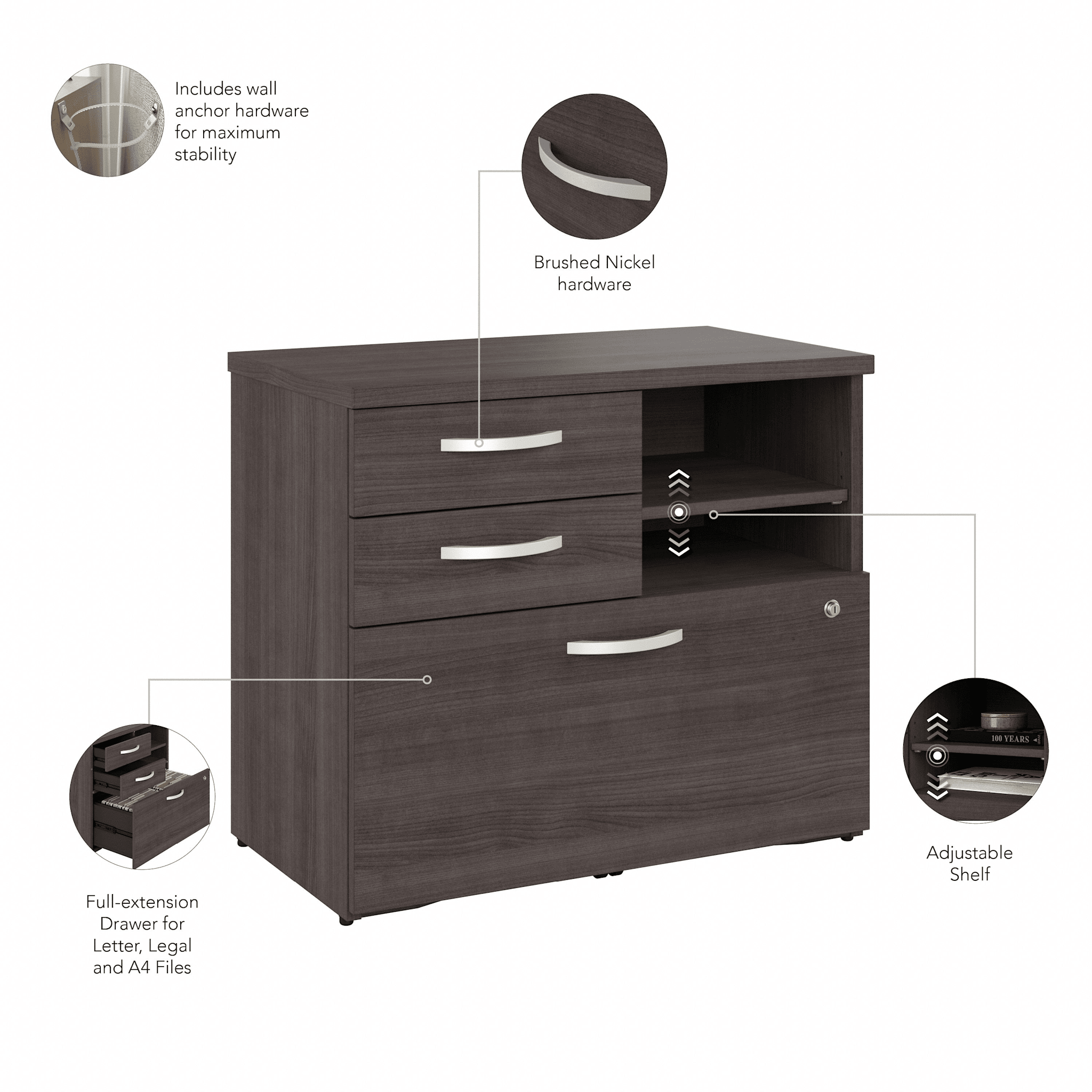 Studio C Office Storage Cabinet with Drawers and Shelves — panel 1