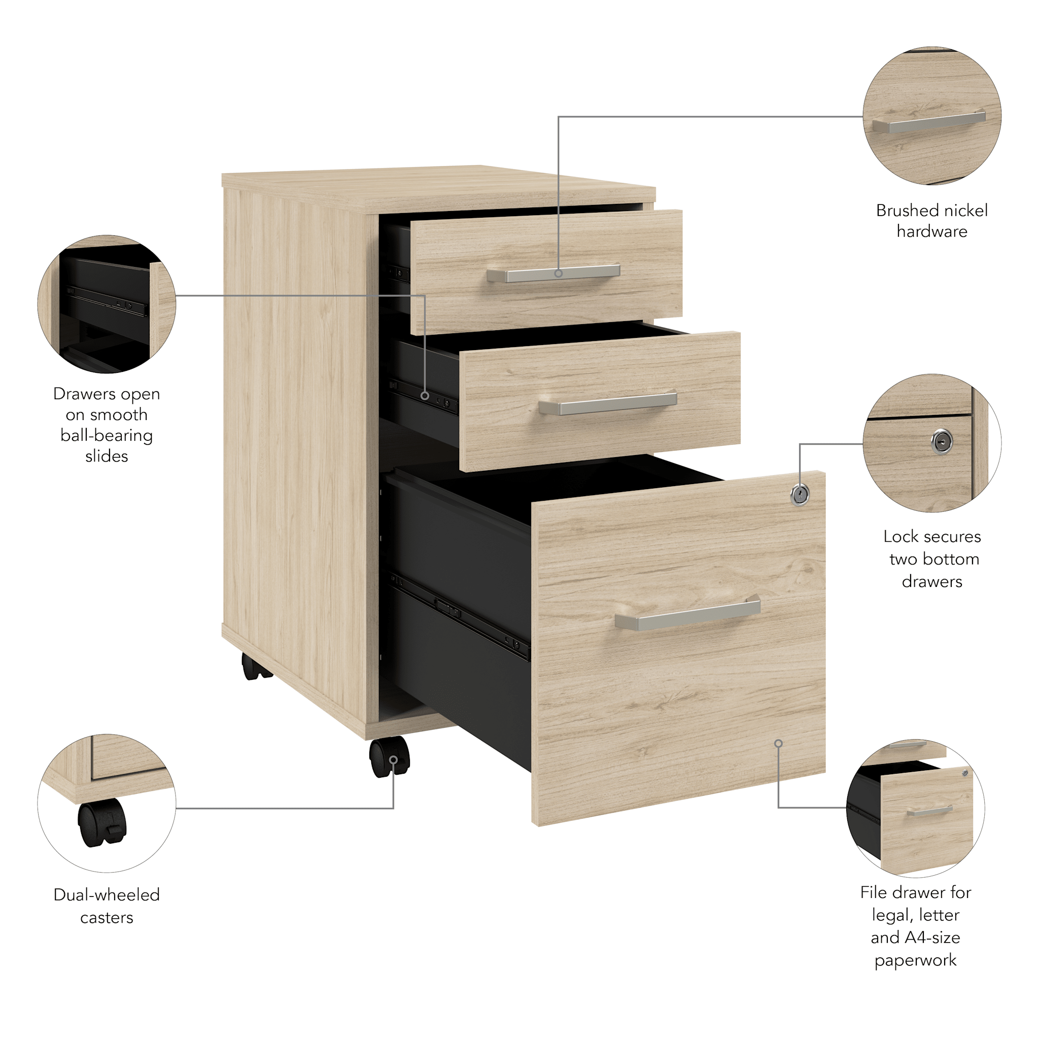 Vista 3 Drawer Mobile File Cabinet — panel 6