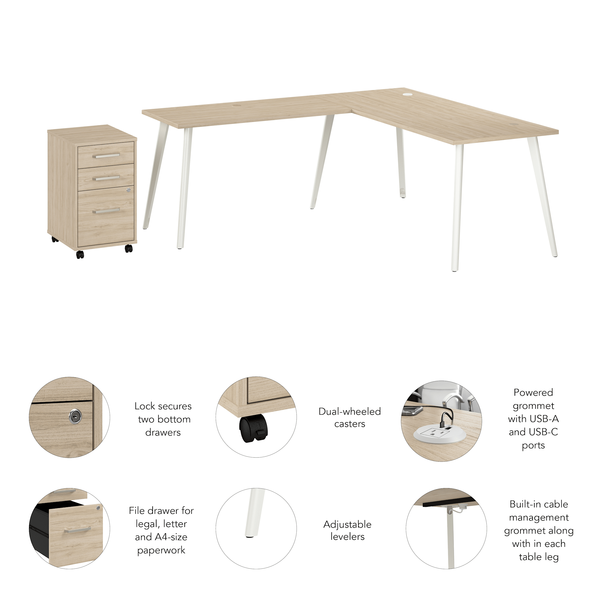 Vista 72W L Shaped Desk with Splayed Metal Legs and Mobile File Cabinet — panel 6