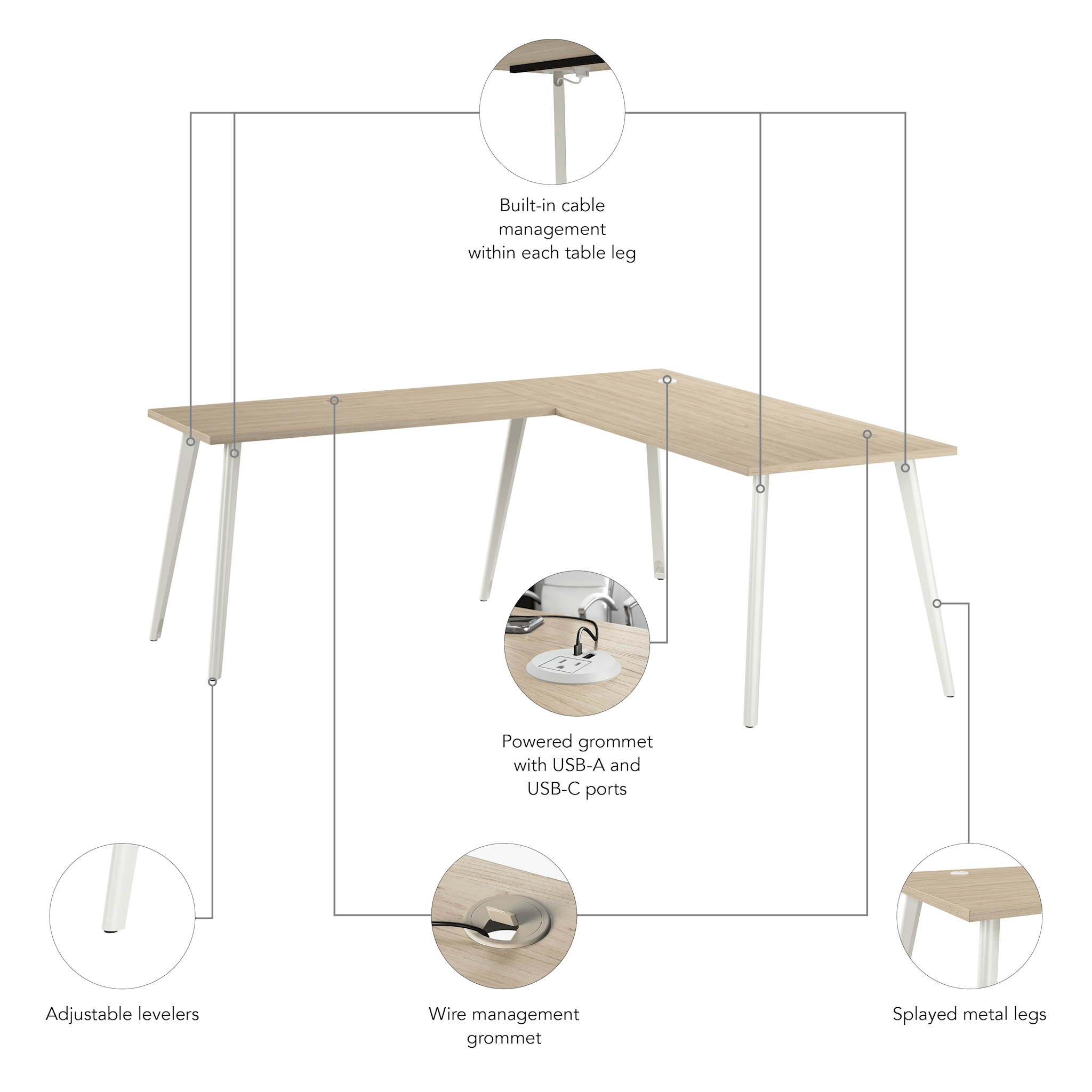 Vista 72W x 30D L Shaped Desk with Splayed Metal Legs — panel 6