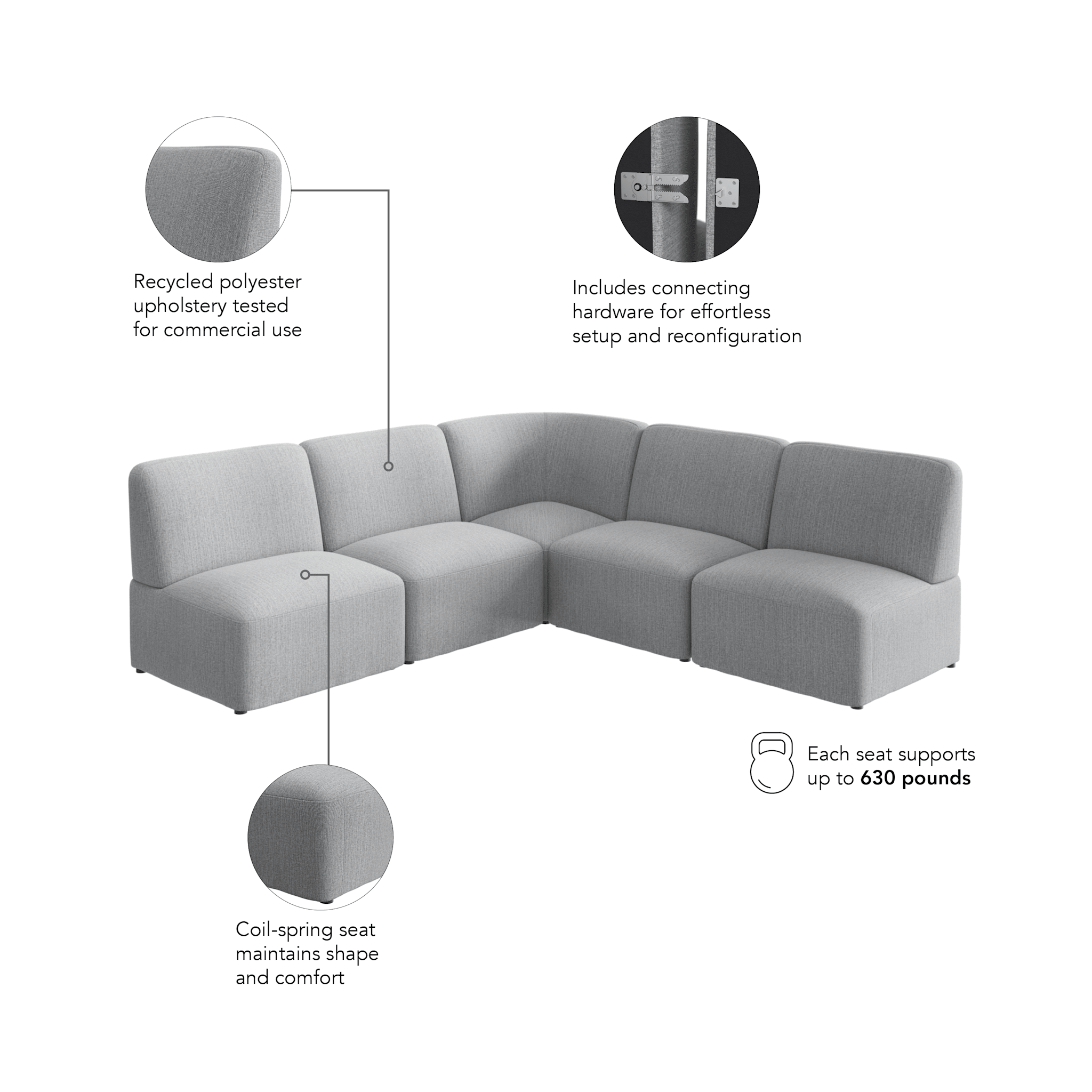 Assemble Modular 5 Seater L Shaped Sectional Lounge Sofa — panel 6